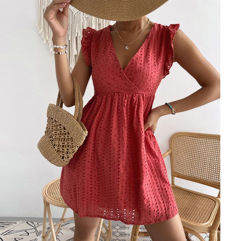 ZAFUL Women's Red Slim Fit V Neck Sleeveless Breathable Casual Summer Beach Dress for Pool Party & Street Wear Boho Sundresses