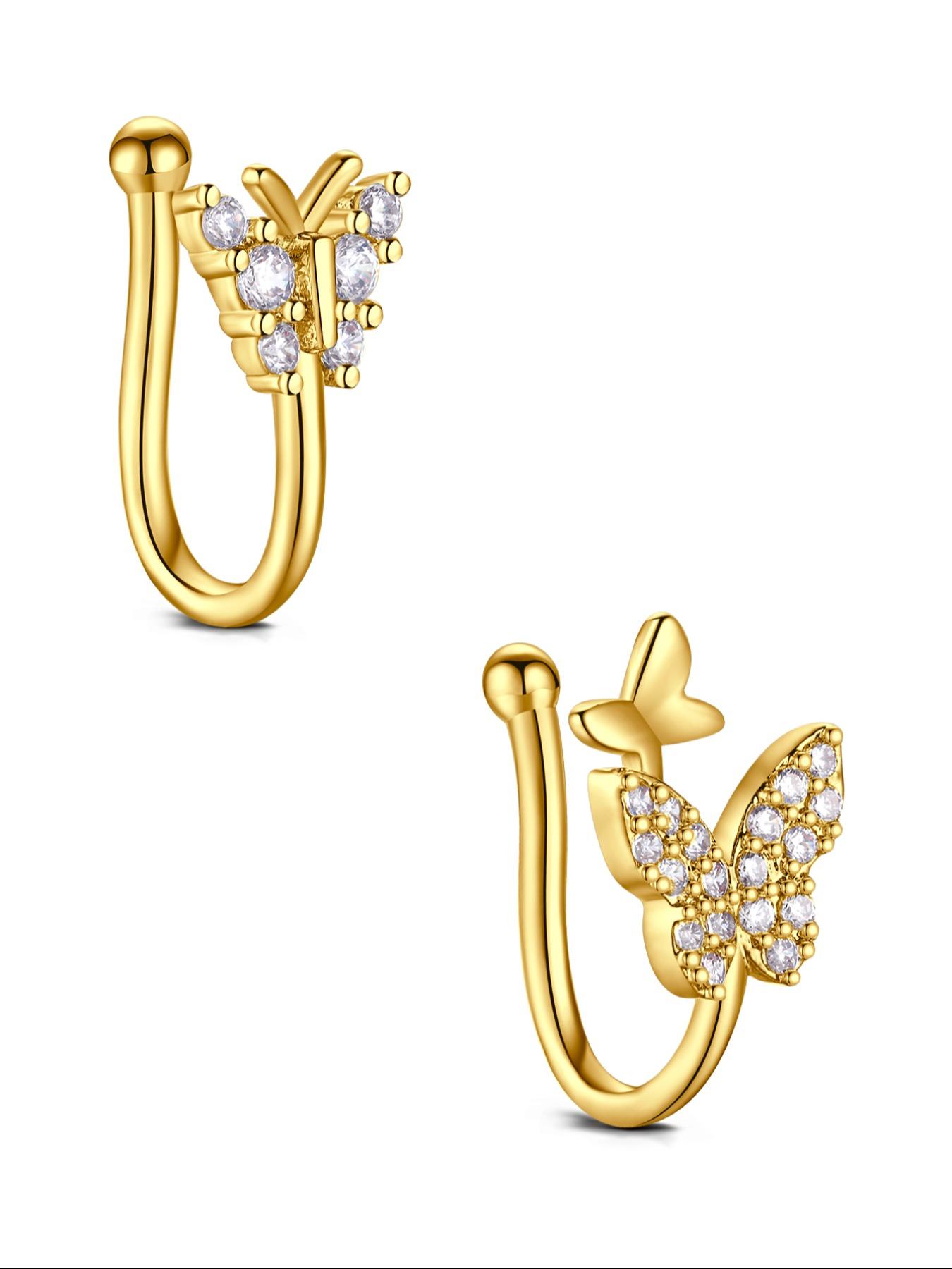 Non-Piercing Zirconia Nose Ring Clip, Nose Cuff, Moon Butterfly Design, Silver Color, Elegant Women's Jewelry Accessory, No Piercing Needed