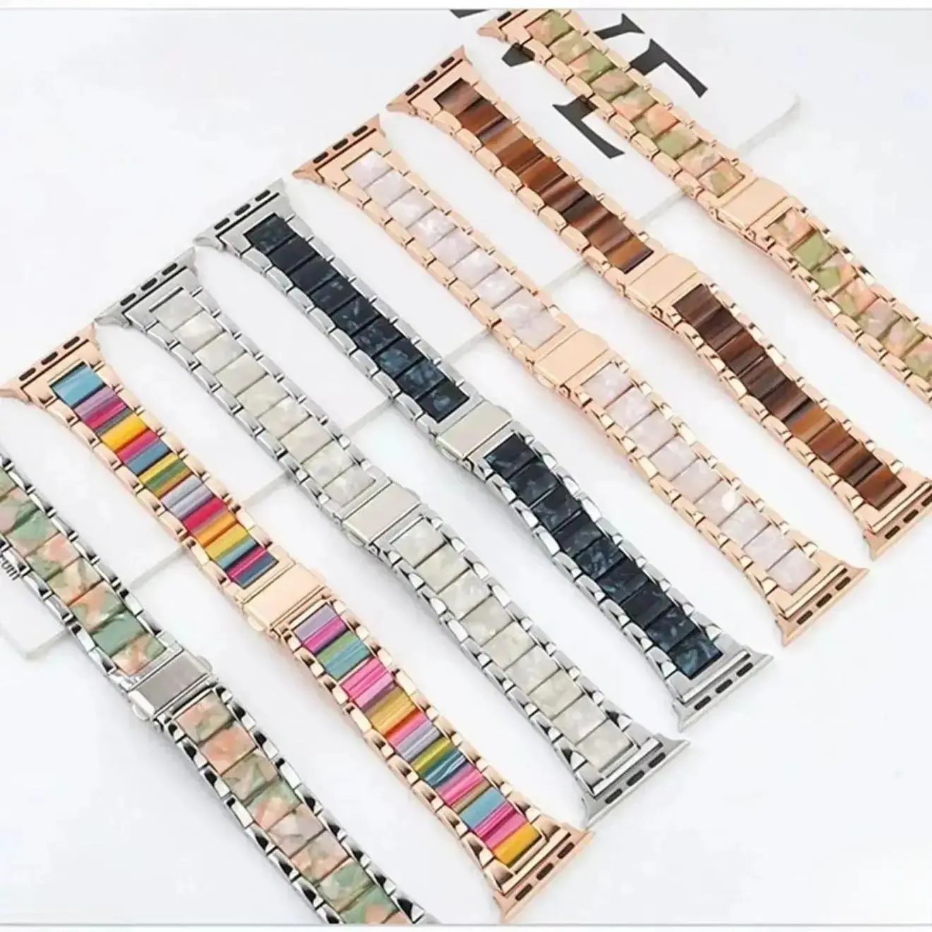 Adjustable Mixed Metal Resin Wearable Watch Band Accessory, Lightweight Personalized Detachable Replacement Strap with Anti-Fading Coating, Double Safety Folding Clasp, Detachable Independent Links (38-49mm) for Daily Casual Use (Watch Not Included), Acce