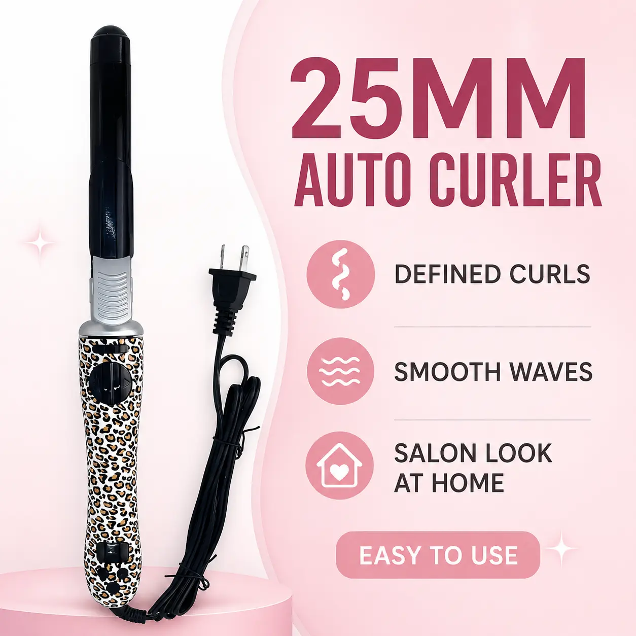 Portable Automatic Rotating Curling Iron with 25mm Barrel, LCD Digital Display and Self-Spinning Design for Easy Curls, Bouncy Waves, Long-Lasting Hairstyles & Daily Hair Styling