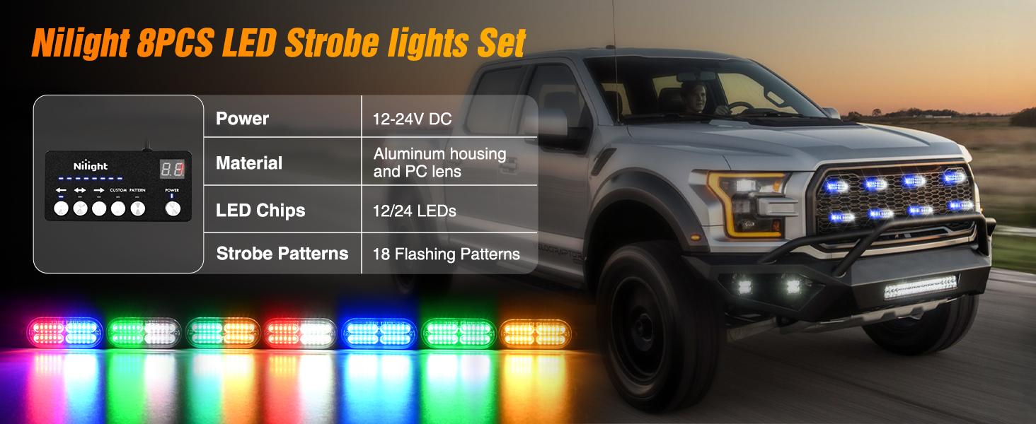 Nilight 8PCS Led Strobe Lights bar with Controller 12V 24V Sync Feature Blue White Strobe Light 12 24 LED Surface Mount Hazard Warning Lights with Strobe Controller for Vehicle Car Truck RV ATV Lightbar Nilight 8PCS Led Strobe Lights bar with Controller 12V 24V Sync Feature Blue White Strobe Light 12 24 LED Surface Mount Hazard Warning Lights with Strobe Controller for Vehicle Car Truck RV ATV Lightbar