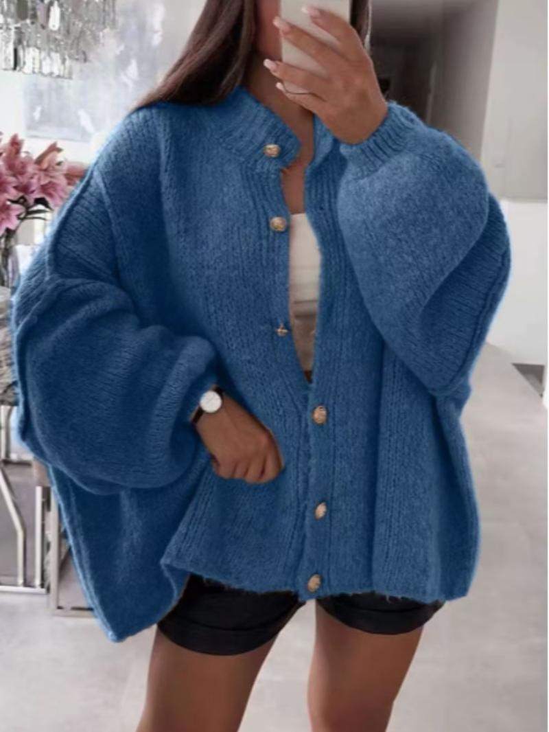 Women's Oversized Knit Cardigan Sweater, Casual Loose-Fitting Round Neck Long Sleeve Drop Shoulder Design, Fall Winter Fashion, Knitted Cardigan Tops