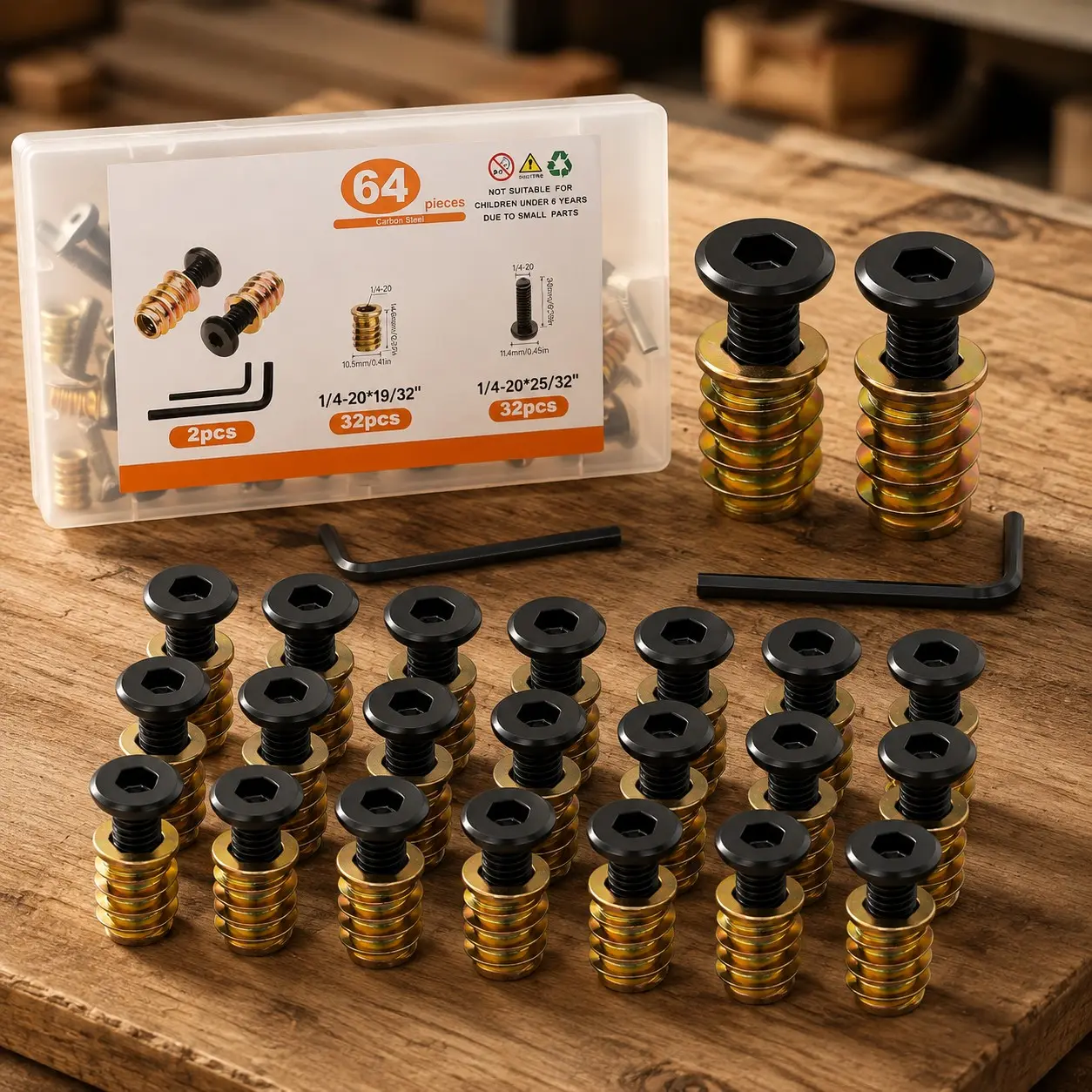 32 Sets Threaded Inserts for Wood Furniture Screws