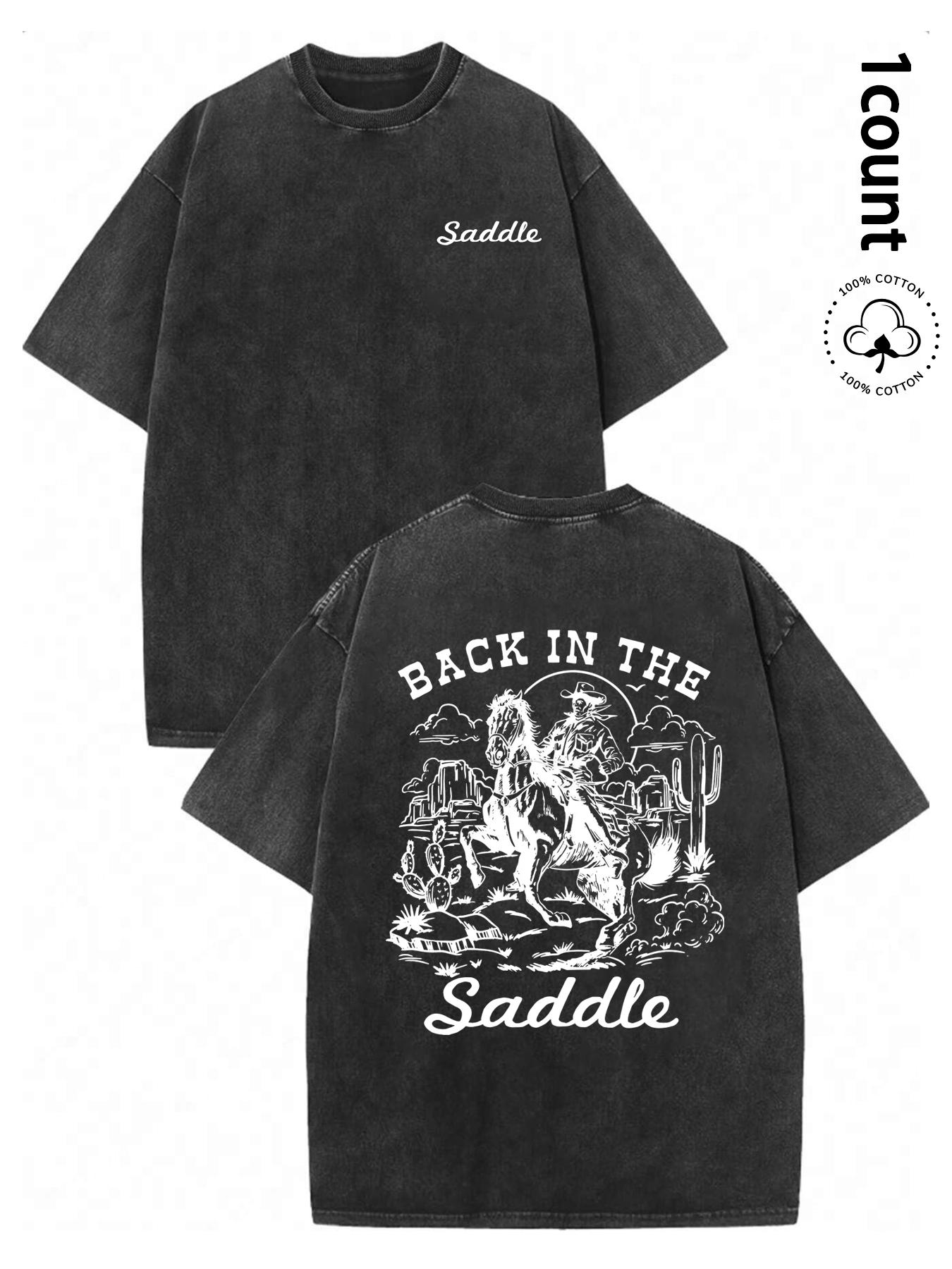 Unisex's 100% Cotton Washed Distressed Modelo Cowboy Tee, Regular Fit Street Fashion Casual Comfy Short Sleeve Crewneck T-shirt for Daily Wear, Western Clothing, All-match Top for Summer, Streetwear