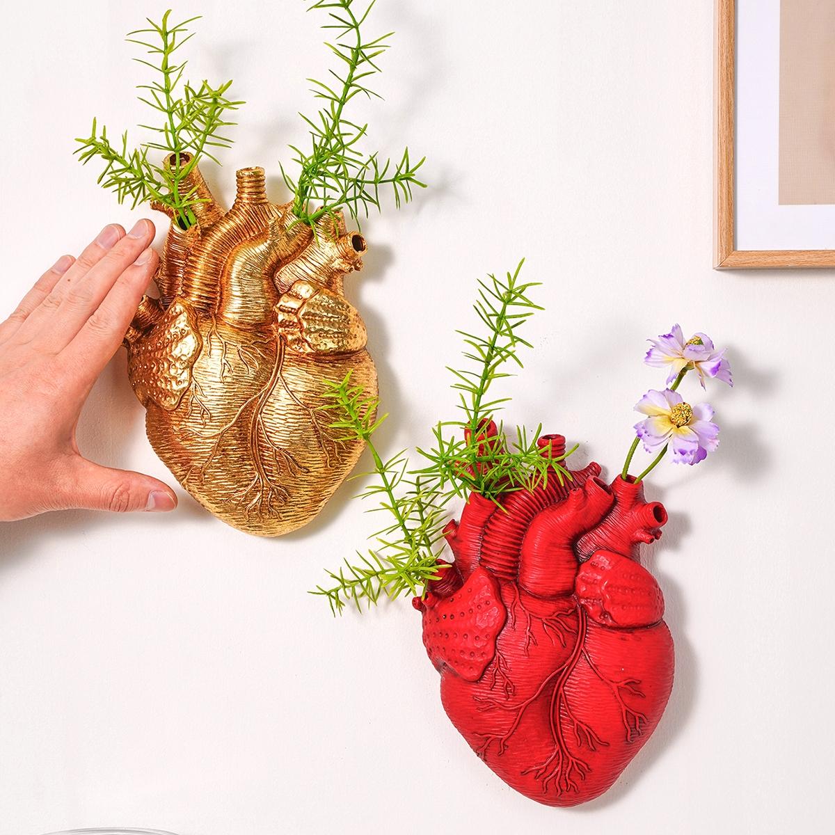 Creative Resin Flat Heart Hydroponic Hanging Vase, Modern Wall Decor, Home Decor Pots, Multi-Color Options, Suitable for Home Garden Patio Porch