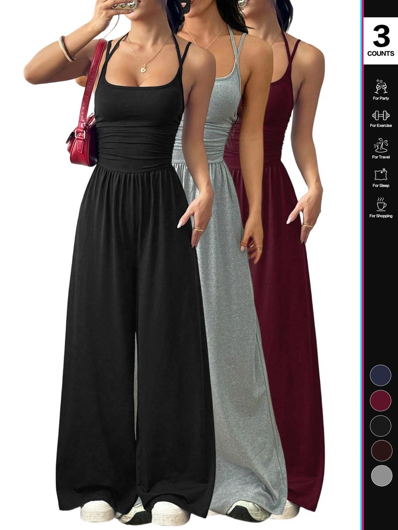 Women's Sexy Backless Jumpsuit, Spaghetti Strap Design, Smocked Bodice, Elegant One-Piece Romper, Ideal for Party Wear