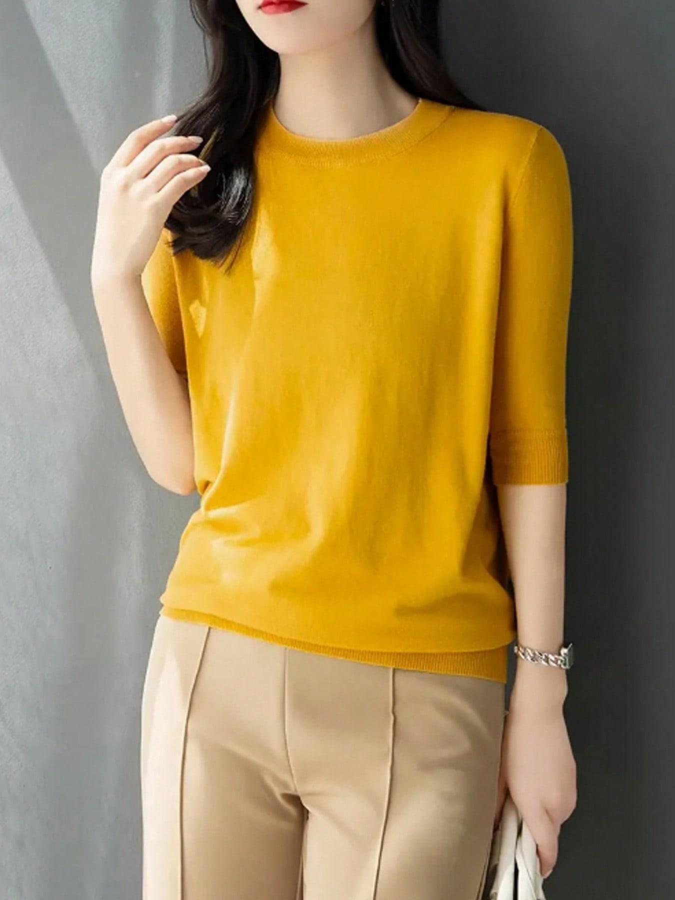 Women's Half High Neck Long Sleeve Knit Top, Spring & Fall Fashion Casual Loose Fit Blouse, New Arrival Stylish Bottom Layer, Knitwear