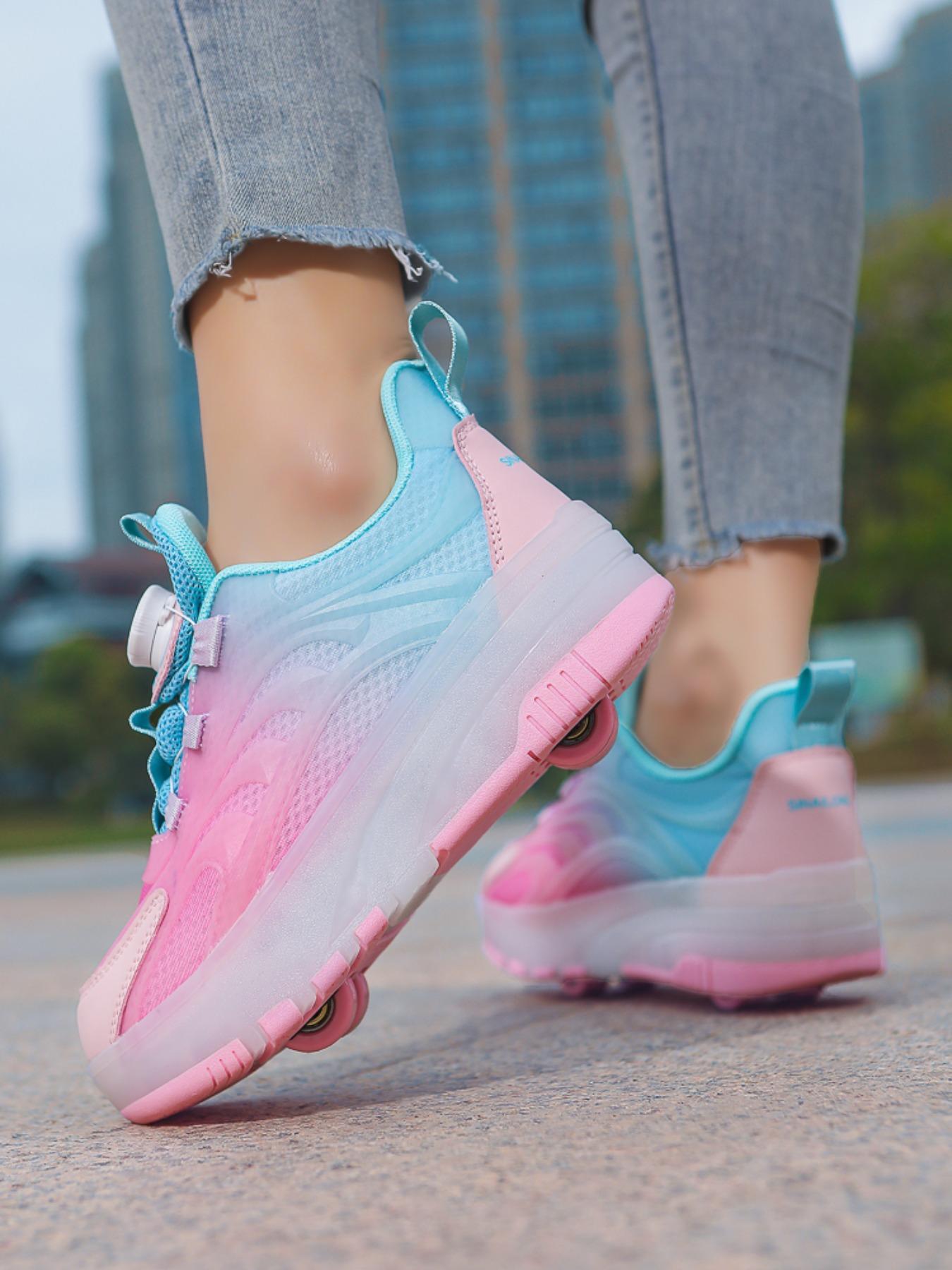 Colorful Straight Line Roller Skates, Unisex Student Sports Shoes, Walking Casual Shoes, Detachable Four-Wheel Design, Shoes with Wheels