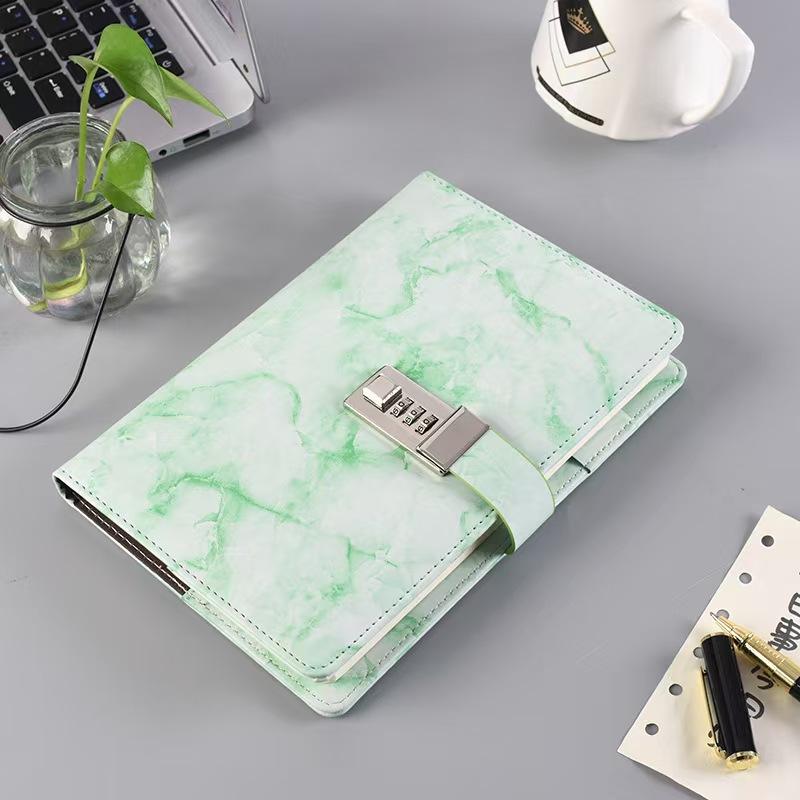 Marble Pattern Password Notebook with Lock Diary Book, Student Hand Account Memo Pad, Secure Journal for Notes and Secrets