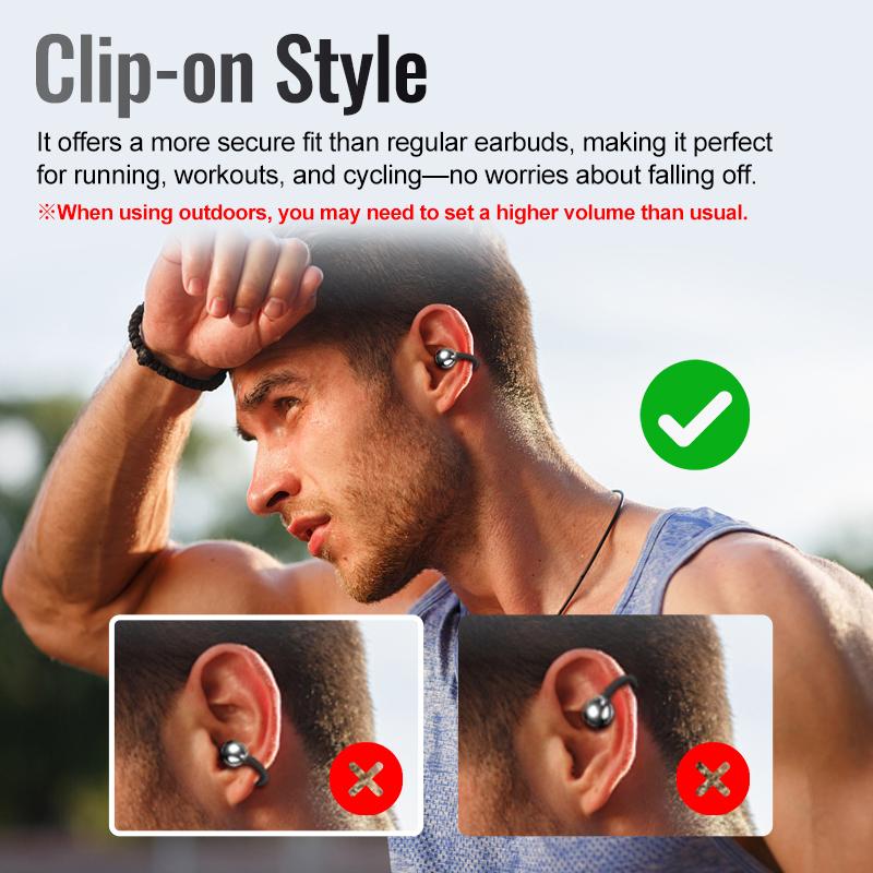 HYUNDAI C02 Clip On Ear Headphones with LCD Full Color Touch Screen, Audio Wireless Headphones for Music & Phone Calls