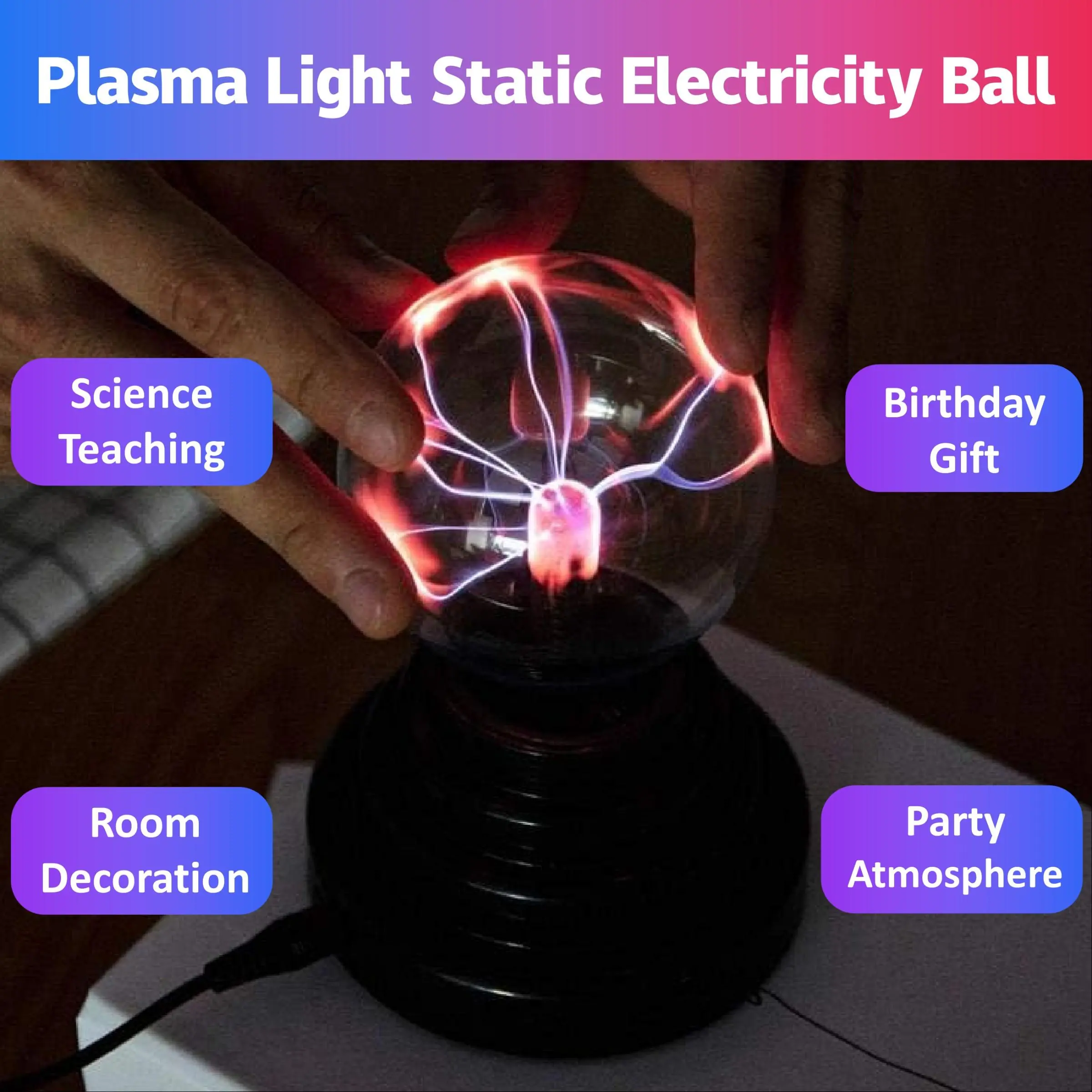 Plasma Static Electricity Ball Lamp, Lighted Sphere, USB Powered / AAA Battery Operated, Party & Bedroom Decoration, Science Teaching Night Light, Amazing Birthday Gift, Decorative Atmosphere Lamp
