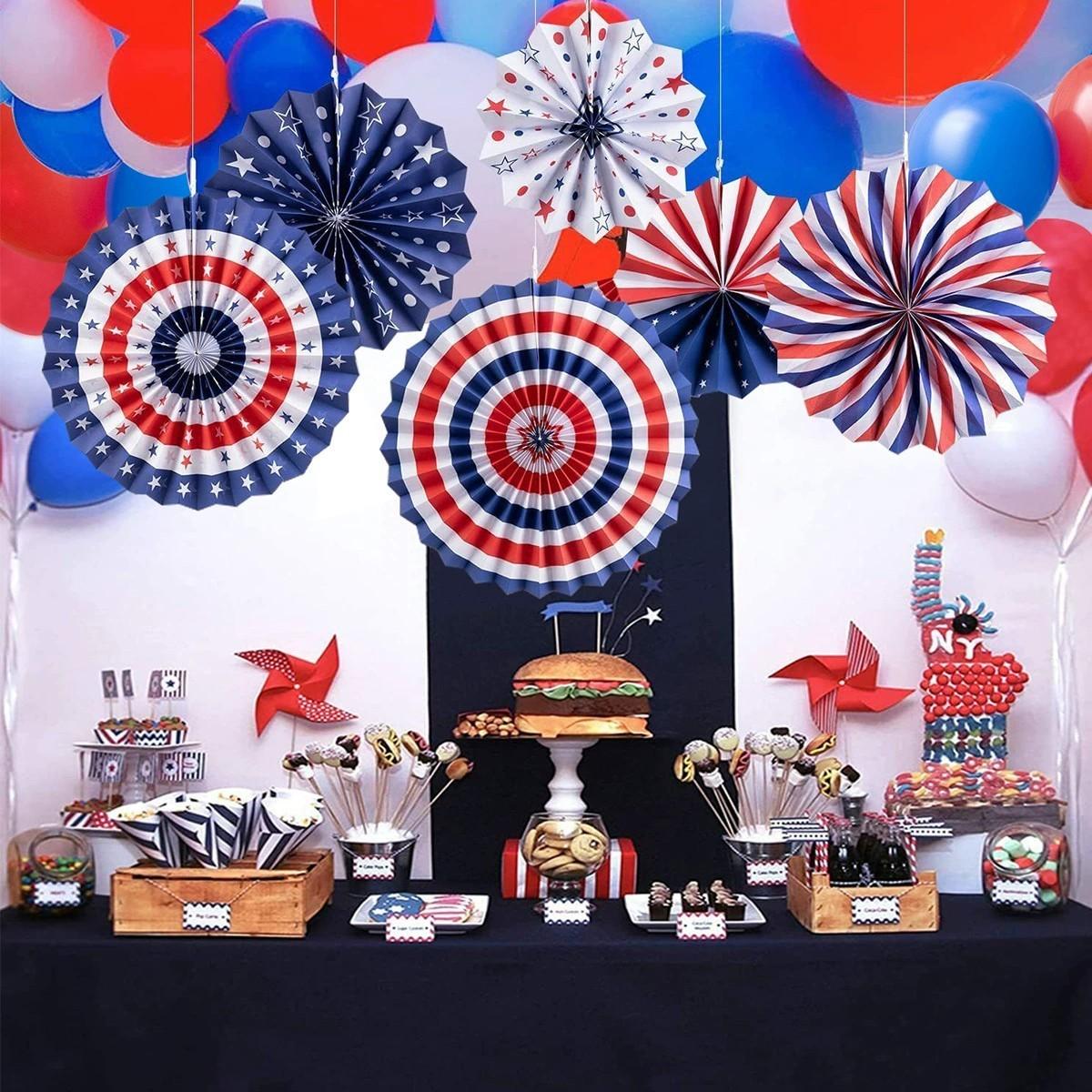 6pcs/set Background Wall Decoration Paper Fan Flowers, Store Opening Backdrop, Birthday Party Decorations, Independence Day Festival Hangings