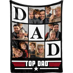 Fathers Day Blankets Gifts Custom Blanket with Picture Customized Photo Blanket Family Christmas Personalized Dad Birthday Gifts for Adult
