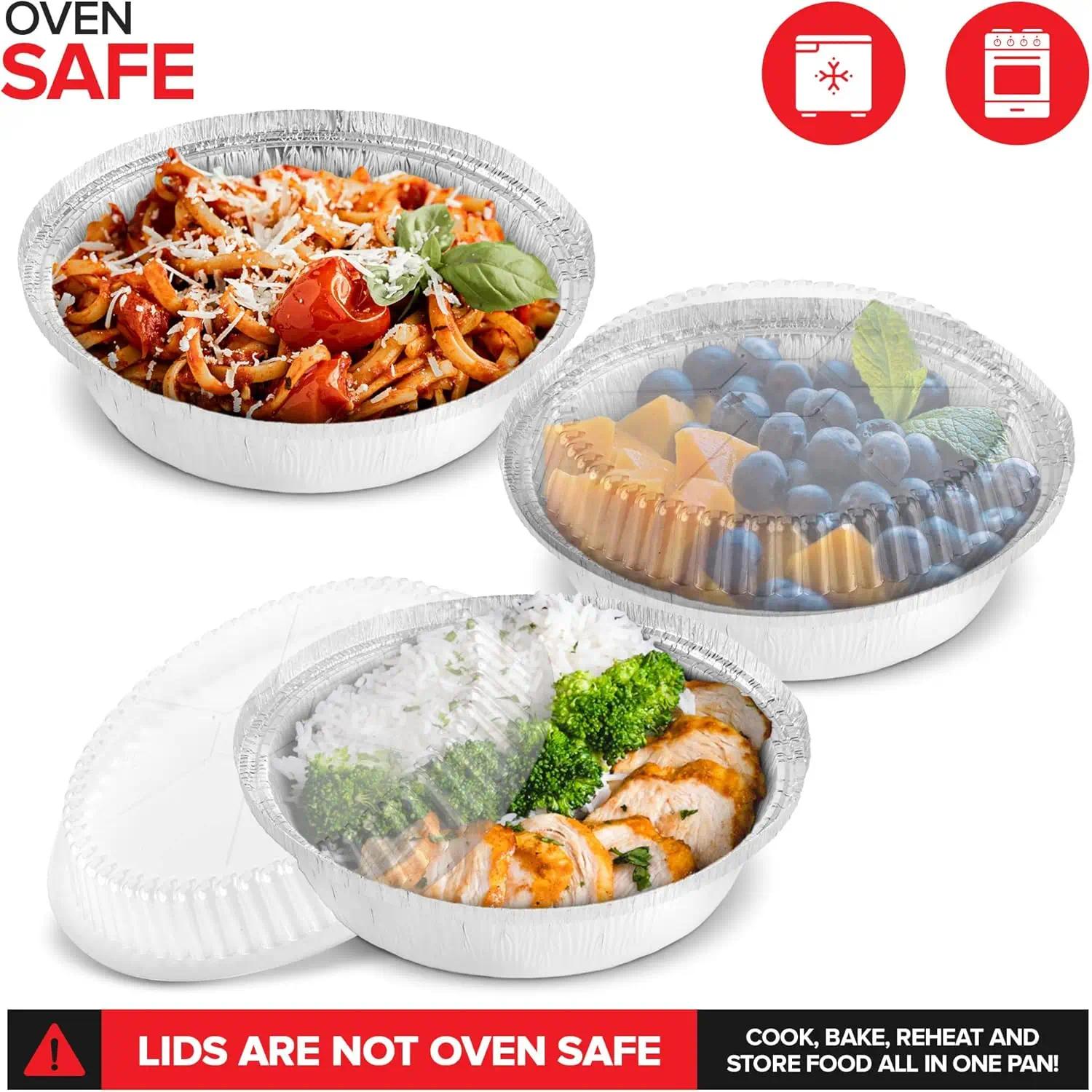 7 Inch Round Aluminum Pans with Lids, 50 Pack - Disposable Foil Pans for Baking, Takeout, and Storage