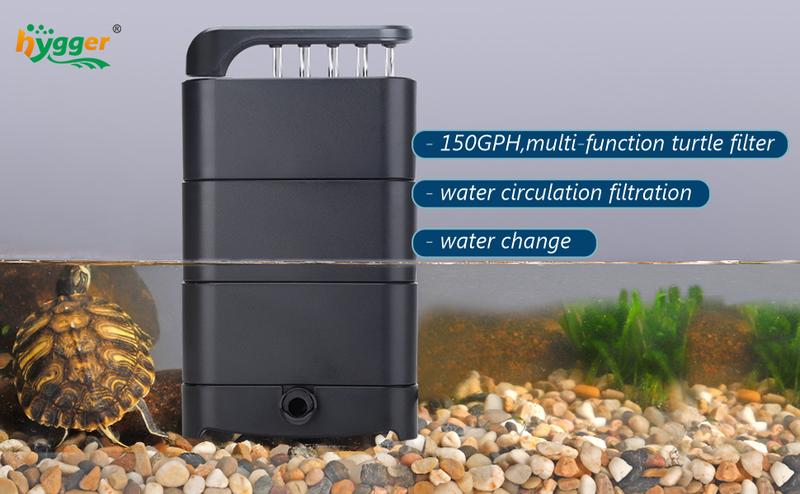 hygger 150GPH Turtle Filter with 2 Sponges & Bio Ball, 3-in-1 Water Circulation Draining Bio Filtration Amphibian Tank Filter 5 to 50 Gallon for Reptile Frog