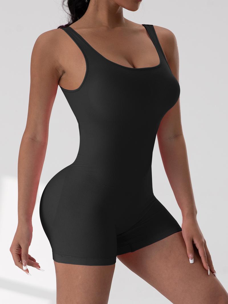 CHRLEISURE 3PCS Backless Sleeveless Sports Jumpsuits Shorts Workout For Women V Back Scrunch Yoga Romper Fitness Bodysuit leggings