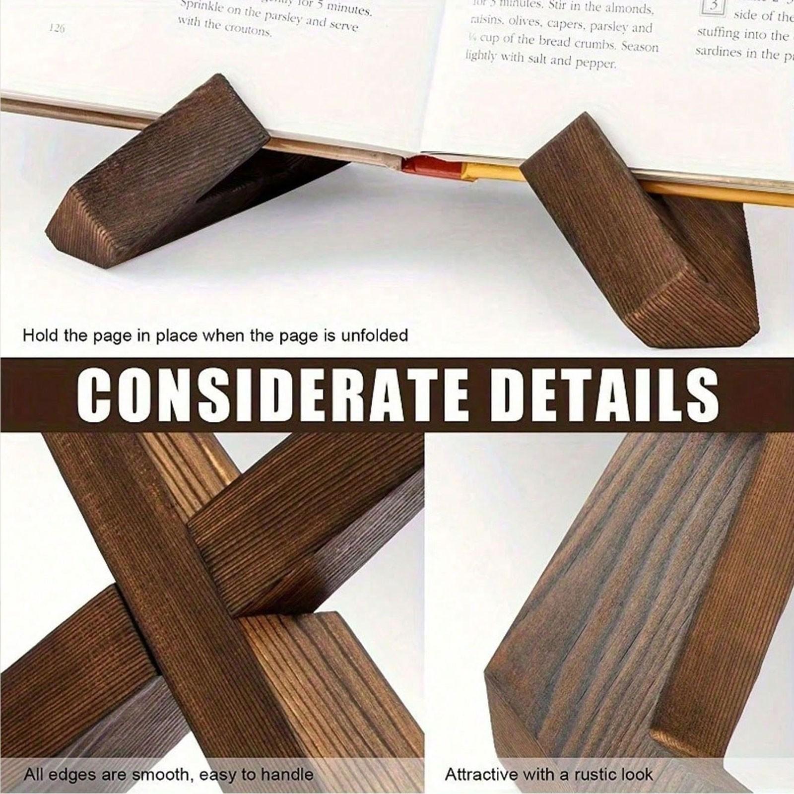 Kitchen Recipe Book Stand, Wooden Recipe Display Rack, Farmhouse Style Hand-Free Reading Recipe Holder, Rustic Cooking Recipe Shelf