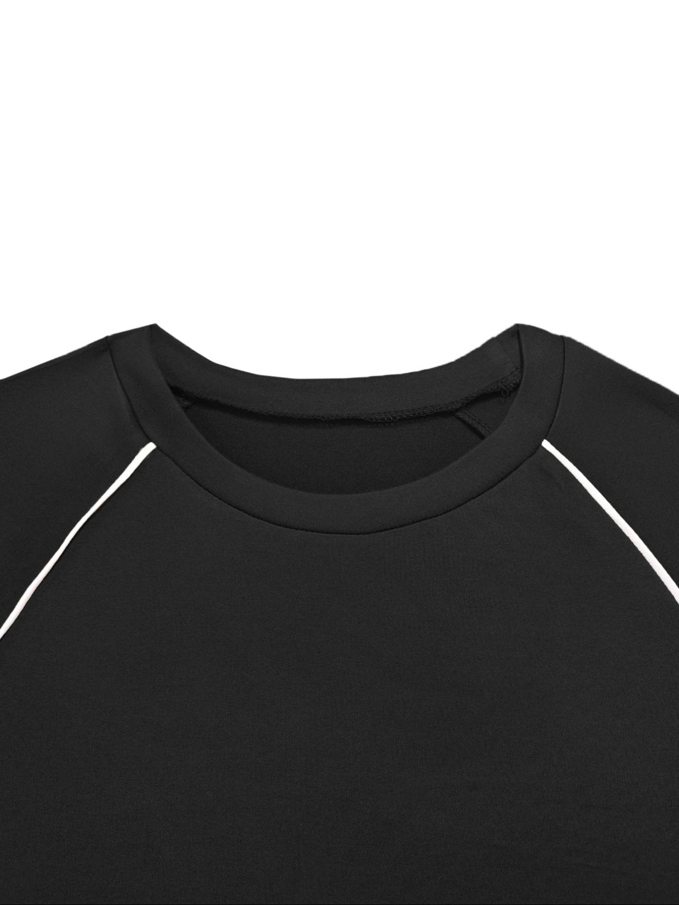 Women's Fashion New Round Neck Solid Color Patch Long Sleeve Top & Pants Set, Two-Piece for Casual Wear