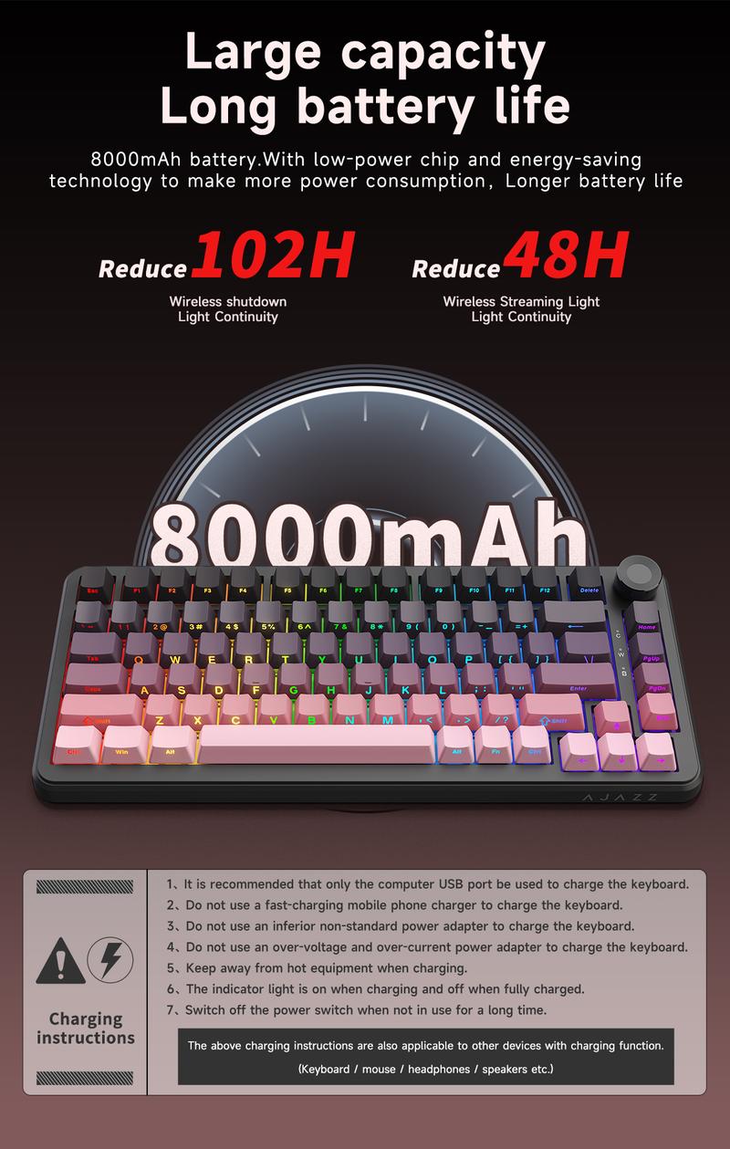 AJAZZ AK820MAX PLUS gift switch side engraved gradient powder wireless mechanical keyboard Bluetooth three-mode long battery life gaming office gaming 8000mah