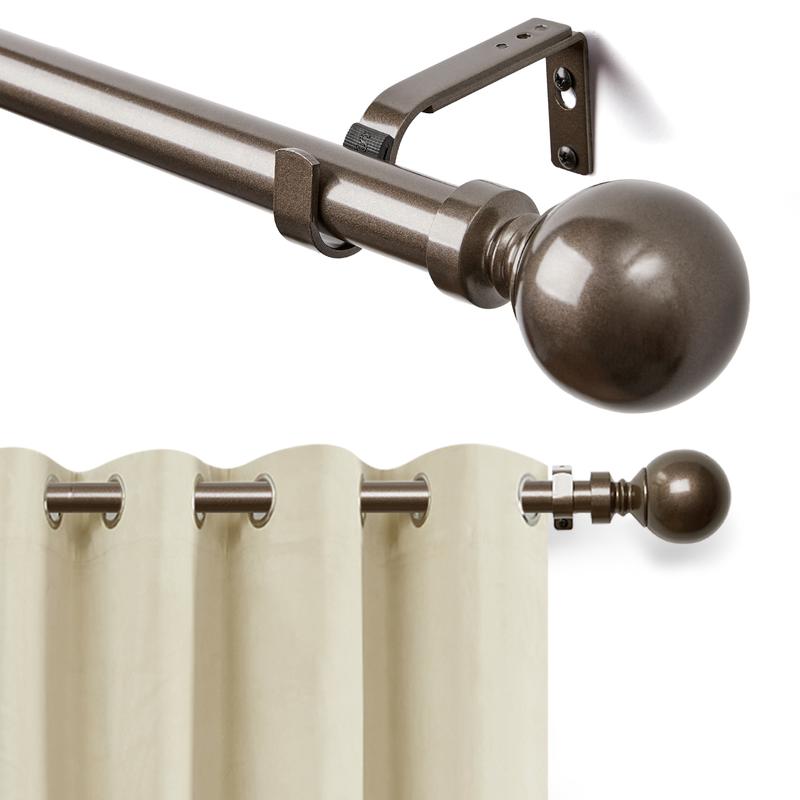 Deconovo Adjustable Heavy Duty Curtain Rod - Telescopic for Bedroom/Living Room, Easy Install (3/4" Steel, Brackets & Finials, Grommet/Tab)