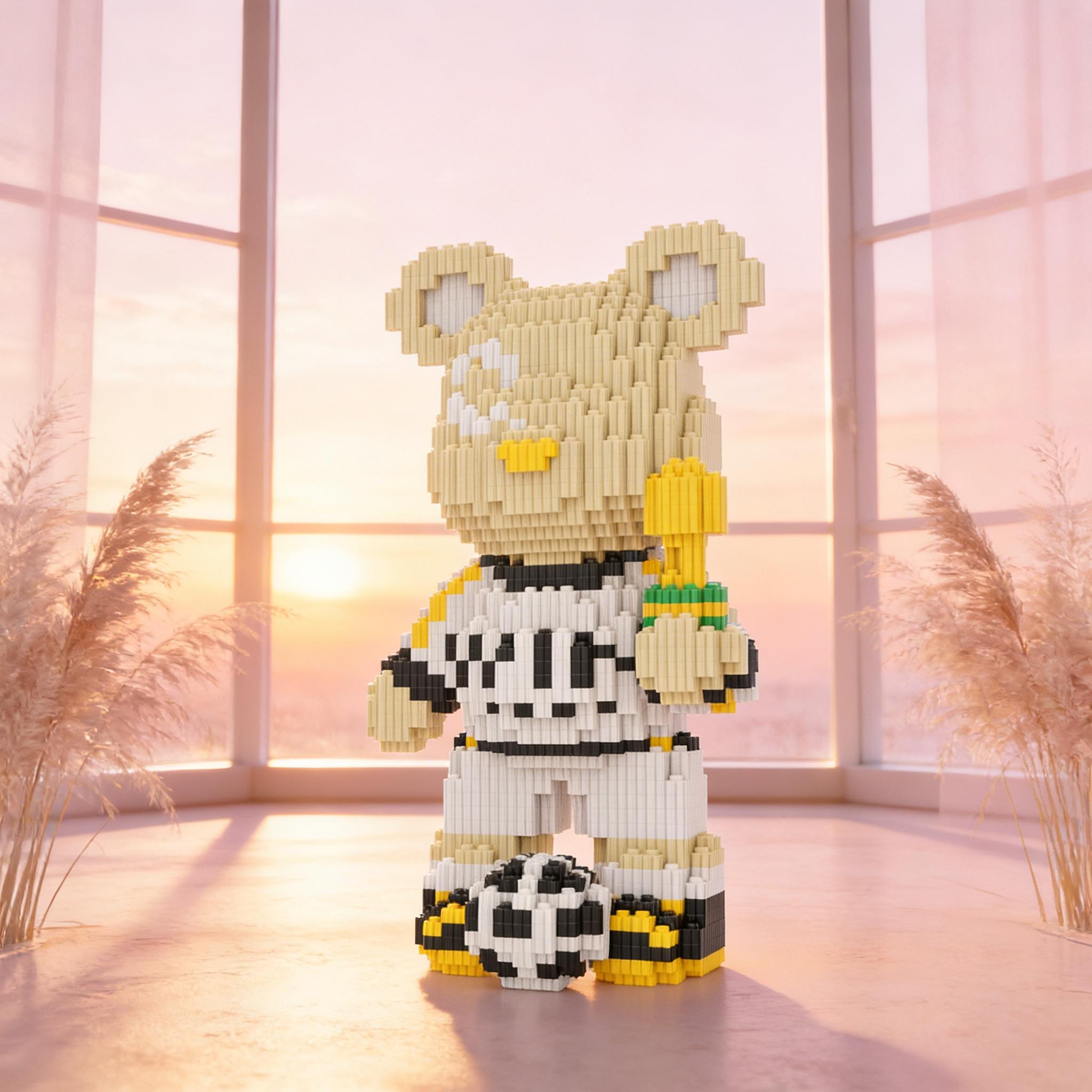 Ball Uniform Lucky Bear 3D Puzzle Building Block, Home Office Decor, Party Decoration, Ideal Gift, Handmade Craft, Collectible Statue