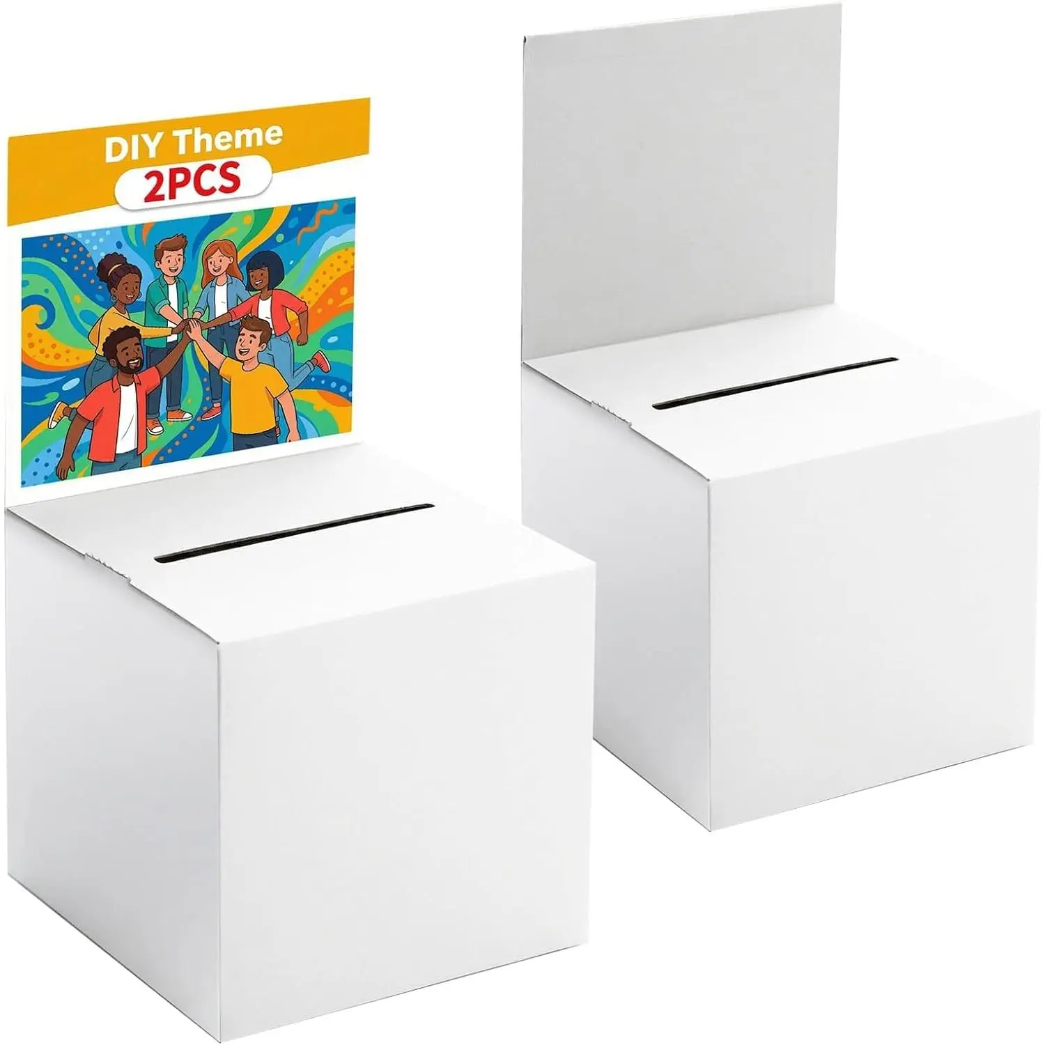 2-Pack White Cardboard Raffle Box with Slot, 6x6x6 Inch Suggestion Box with Removable Header, for Voting/Donation & Business Card Collection (Home Organizer Storage Bin)