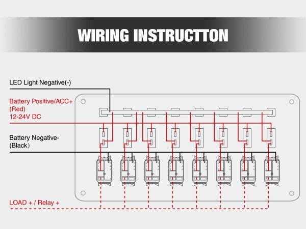 Nilight 8-Gang Pre-Wired Waterproof Rocker Switch Panel - 8-Gang Setup, Resettable Circuit Breakers (5A,10A,15A), LED Backlight, 3-Pin 12V-24V ON-Off Toggle Switches, Screw Included, Easy Installation, for Most DC 12V-24V Cars, Caravan, Marine Boat