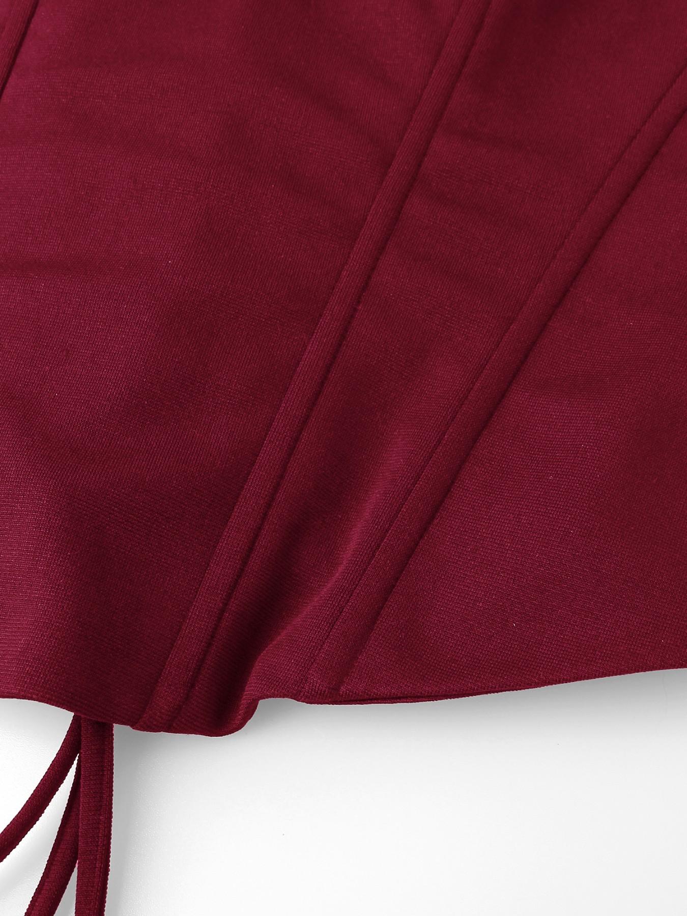 Drawstring Solid Boned Crop Top Women Double Layered Daily Sexy Tank Top Adjustable Corset Top