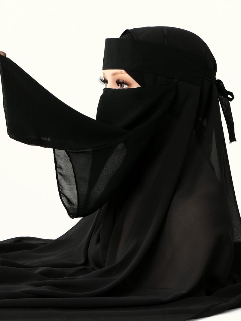 1pc Women's Elegant Plain Double Layer Veil Niqab, Comfortable Arabian Scarf for Daily Outings, Versatile Muslim Sun Protection, Perfect Ramadan Gift, Hijabs