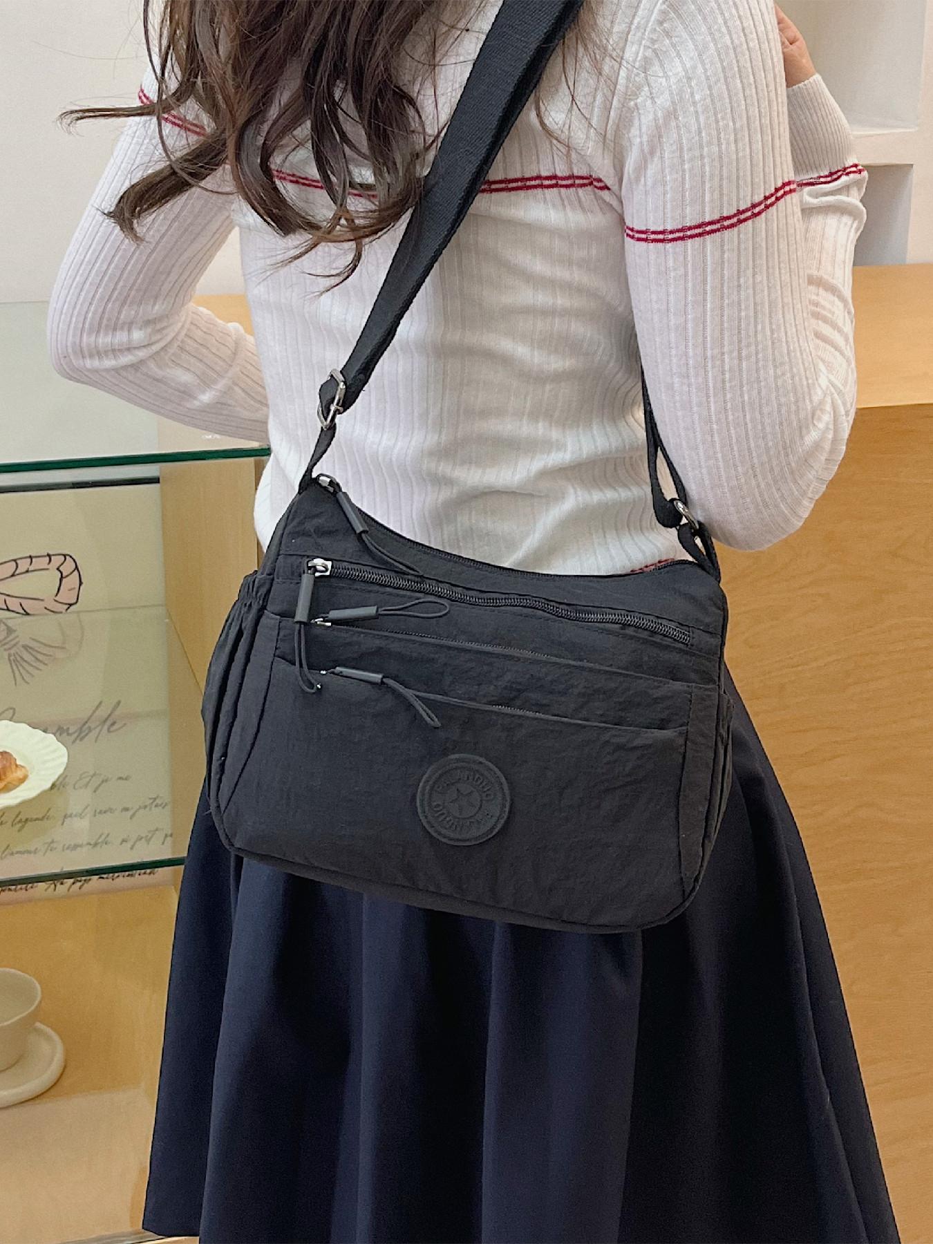 Lightweight Versatile Multifunctional Smooth Zipper Design Letter Decor Bag, Shoulder Crossbody Suitable for Daily Use Work Commute, Casual Crossbody Bag, Fashionable Crossbody Bag