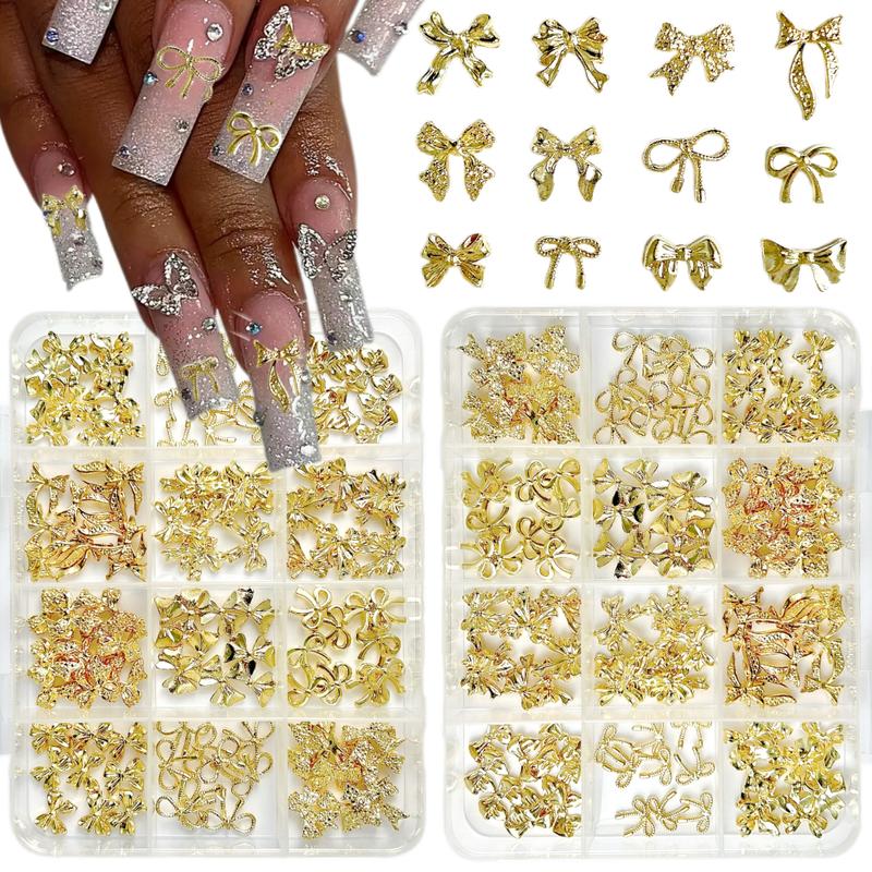 1 Box 3D Alloy Series Bows Nail Charms Trendy Heavy Luxury Golden Tie Decorations DIY Y2K Manicure Supplies Nail Art Tools