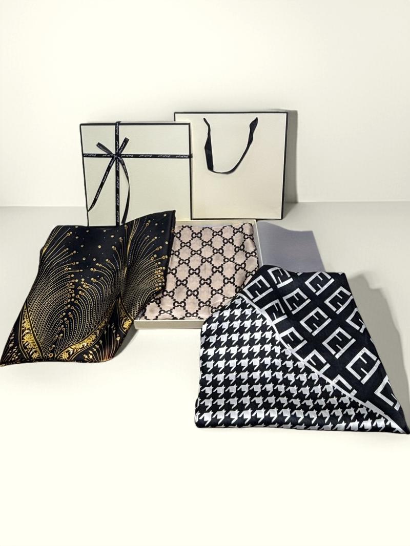 Valentine's Day 3-Pack Silk Scarf Gift Box Set, New Geometric Colorblock Shawl, Blanket Scarf, Fashionable Versatile Sun Protection Beach Wrap