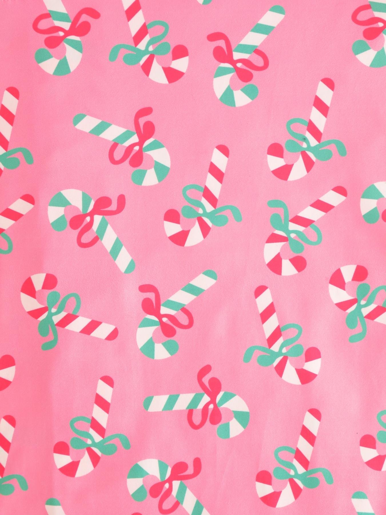 2 pieces of ladies' Christmas cane candy printed short sleeved shorts sleepwear set with buttons, collars, bows, suitable for comfortable and casual home wear in all seasons Pajama Set