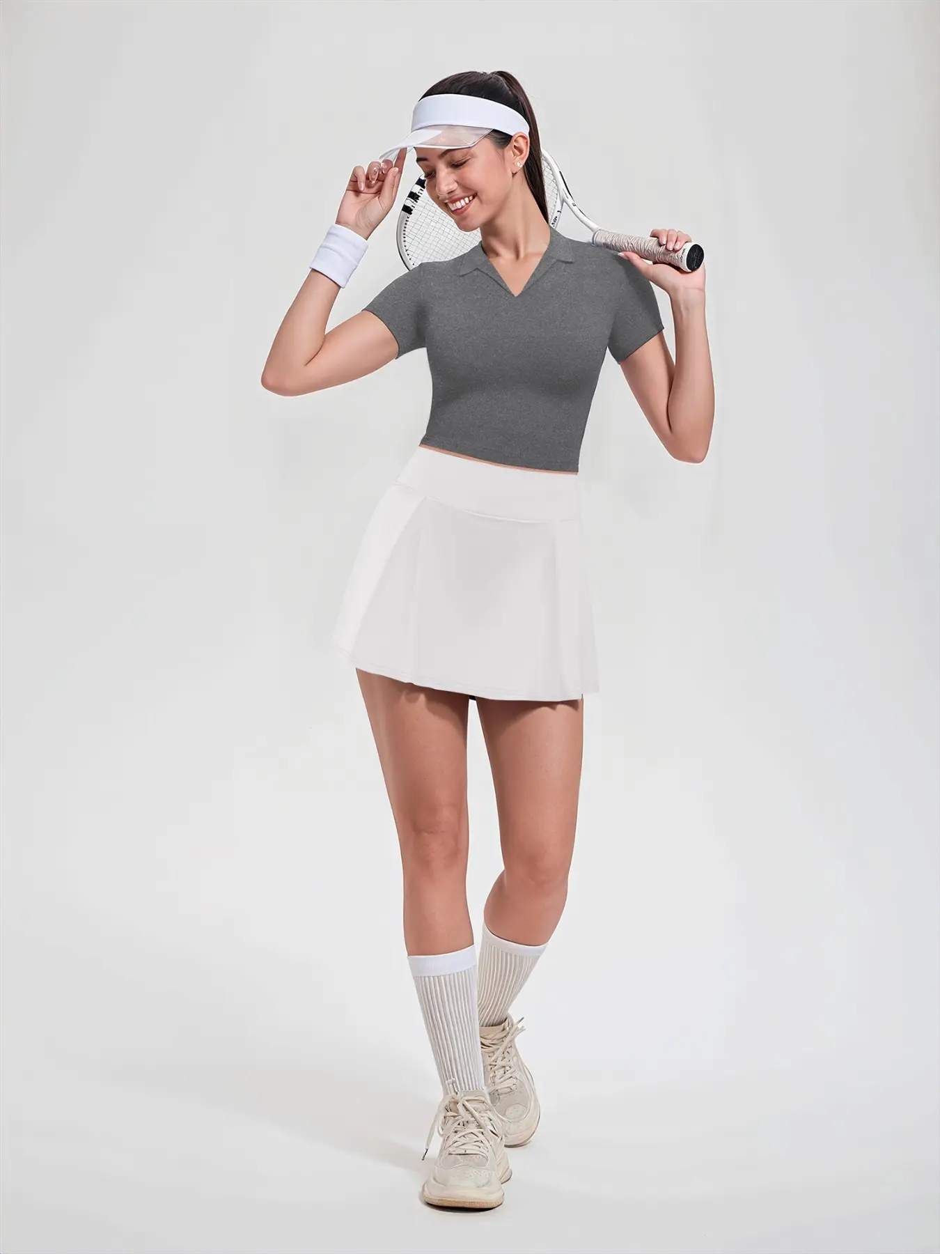2-Piece Sports Training Set, Waist-Exposed Polo + Pleated Skirt, Quick-Dry Breathable Fabric, Short Collar Top, High-Waisted Skirt