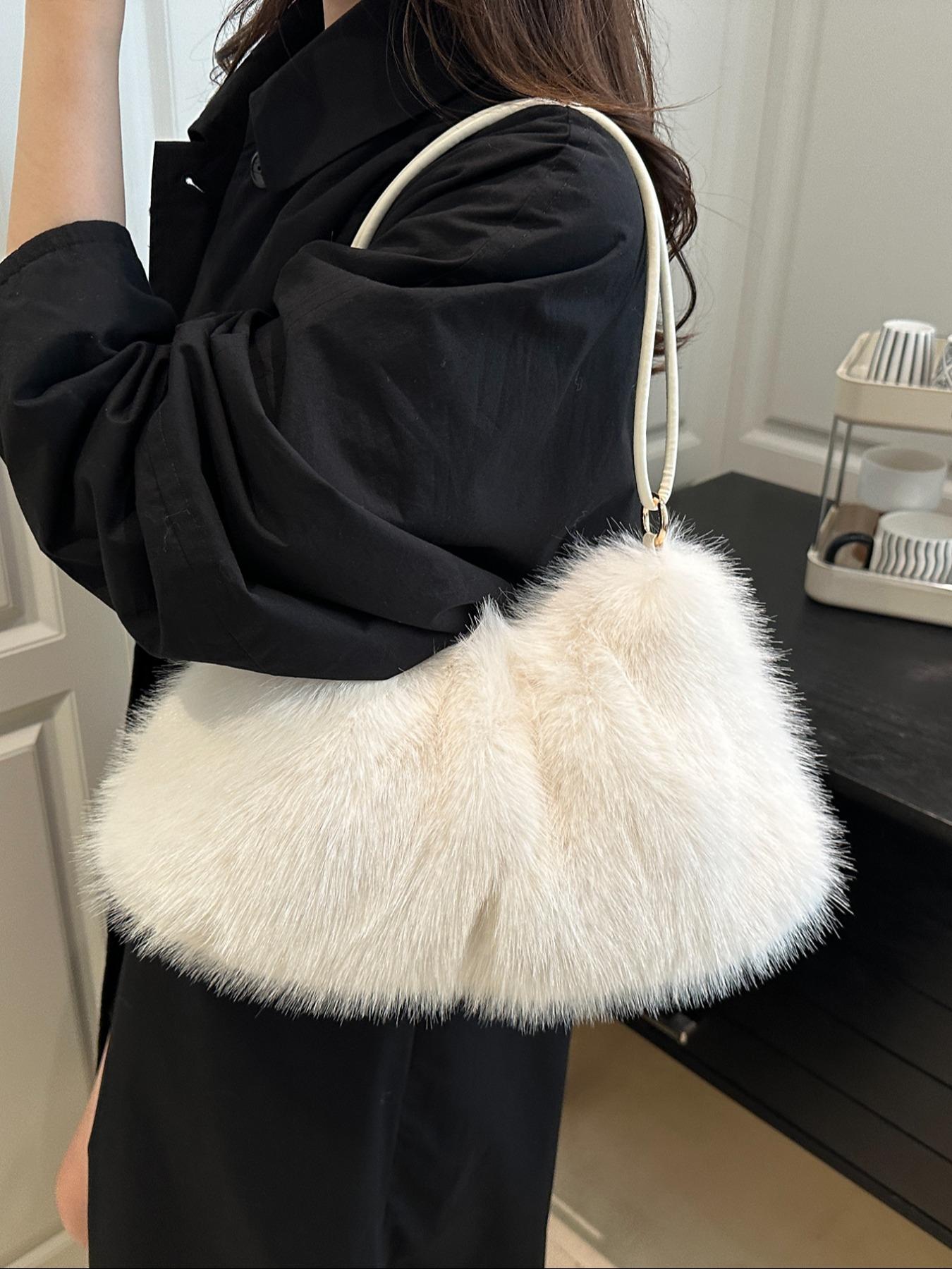 Women's Lightweight Plush Bag, Soft Handbag for University & Office Use, Perfect for Autumn Winter Seasons, Casual Daily Carryall, Elegant Shoulder Bag