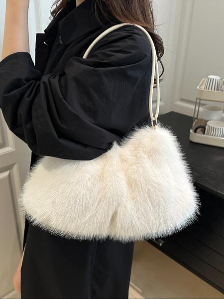 Women's Lightweight Plush Bag, Soft Handbag for University & Office Use, Perfect for Autumn Winter Seasons, Casual Daily Carryall, Elegant Shoulder Bag