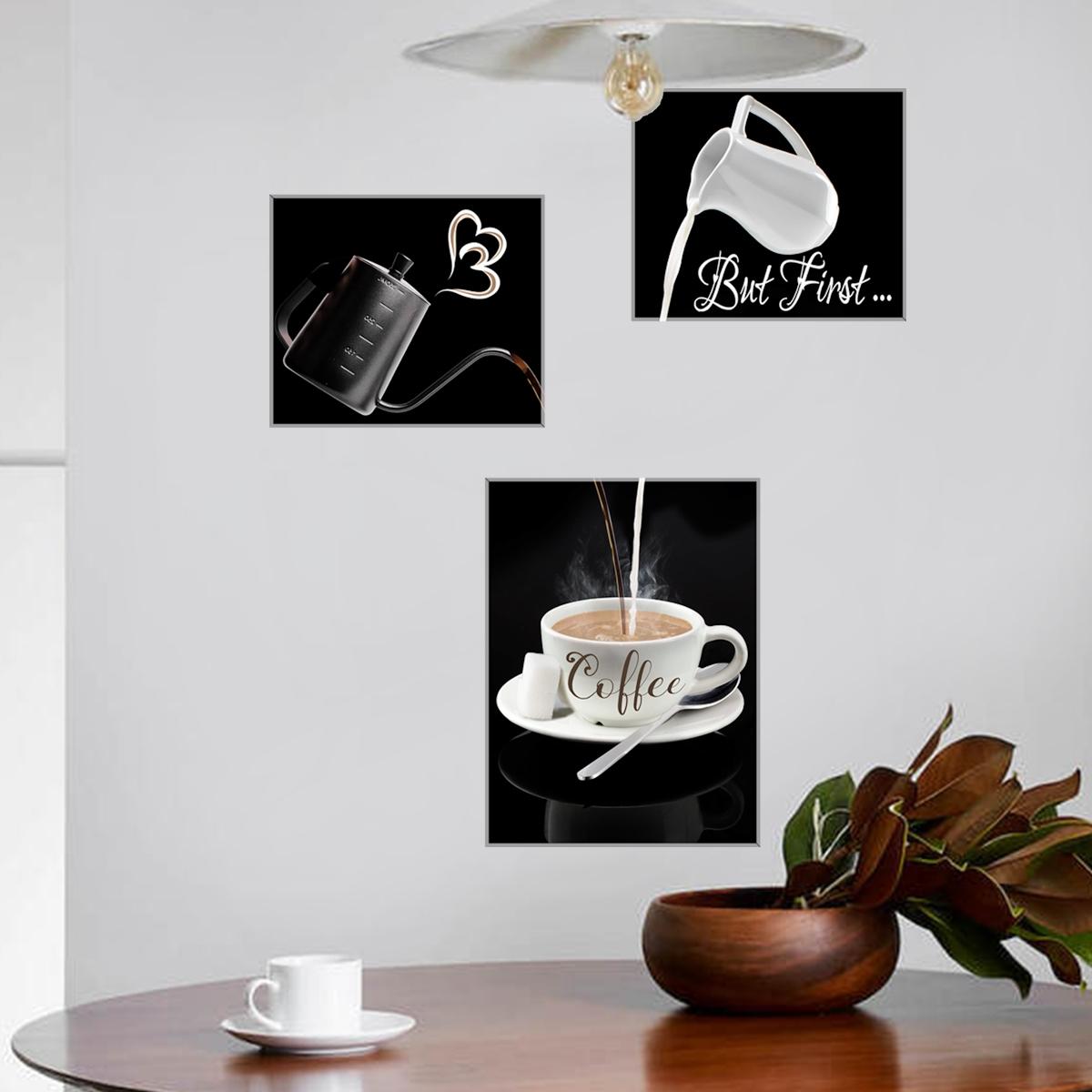 A (30*90CM) creative interactive triptych coffee wall sticker decoration for pantry, milk tea shop decoration, self-adhesive and removable wall sticker Decorative Wall Sticker Home Decor (ATW4020-ZC)