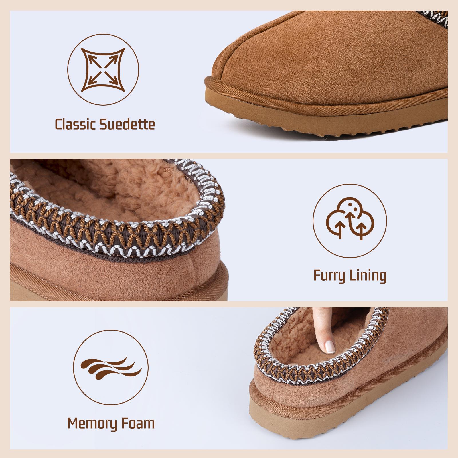 Women's Chestnut Fuzzy Cozy Short Ankle Suedette Slippers with Faux Fur Lining & Ultralight EVA Outsole for Indoor & Outdoor Use