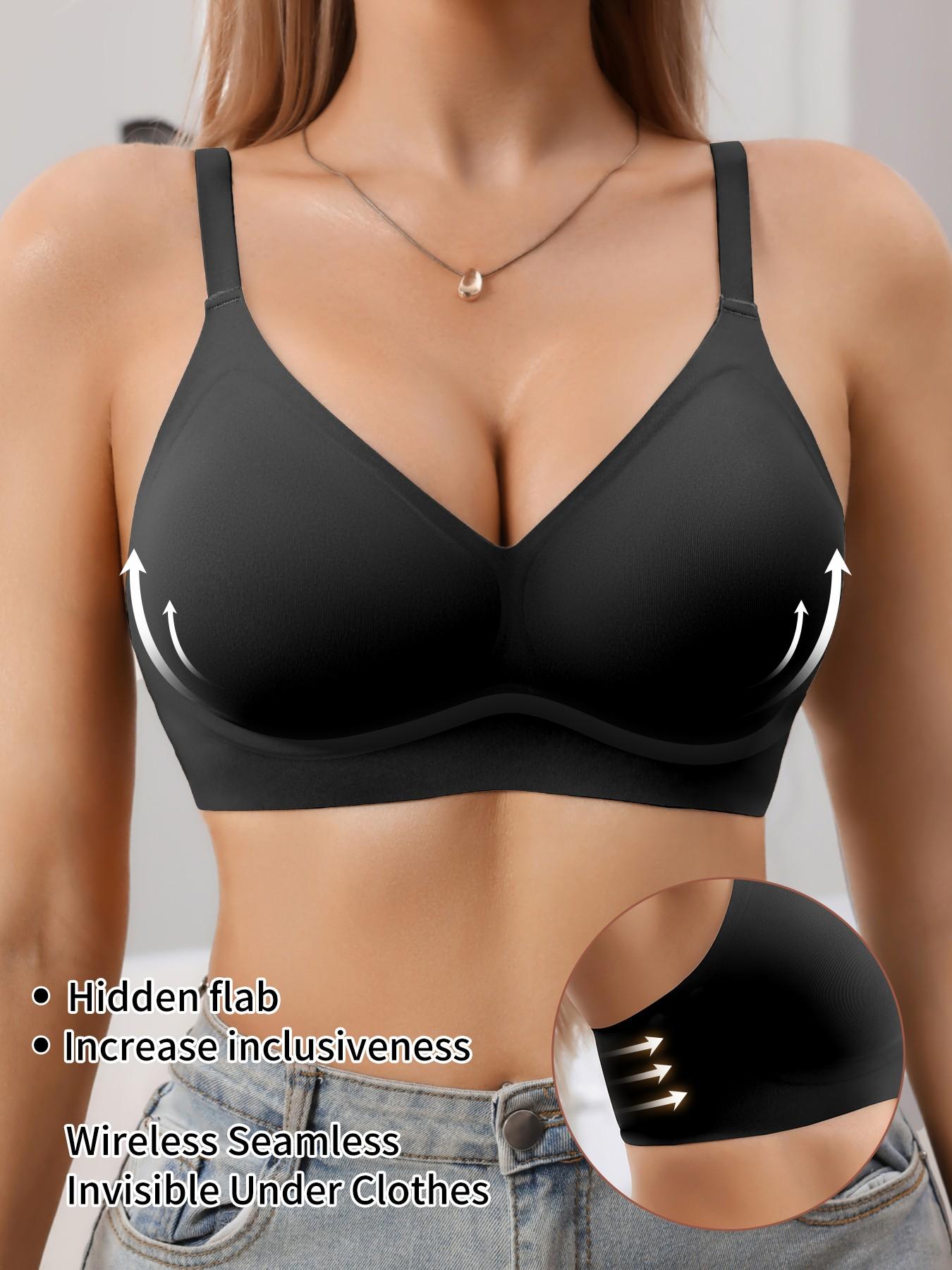 Jelly Bra Sexy V-Neck Gathered Wireless No Underwire Half Fixed Cup Pad Soft Comfort Women Daily Bra, Adjustable Strap, Medium Support, All Seasons