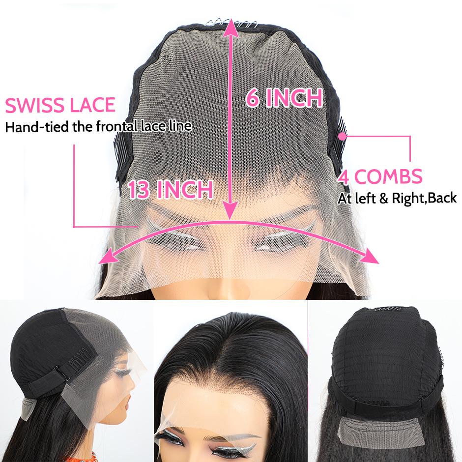[Limited Stock]Yawawe Hair 13x6 HD Full Lace Frontal Glueless Wig Drawstring Wear Go 7x5  Glueless Wigs Brazilian Straight Pre-Cut Pre-Plucked Human Hair for Women Natural Black with free Sideburns Stickers