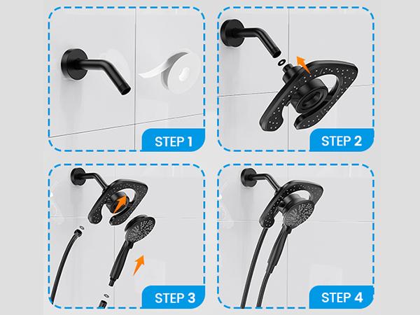 Hurran High Pressure 7.2" 2-in-1 Rainfall & Handheld Shower Head with Magnetic Dock offers 10 settings for a customized shower experience. Features a 59" stainless steel hose for flexibility,durability,and a magnetic dock for easy storage and quick access