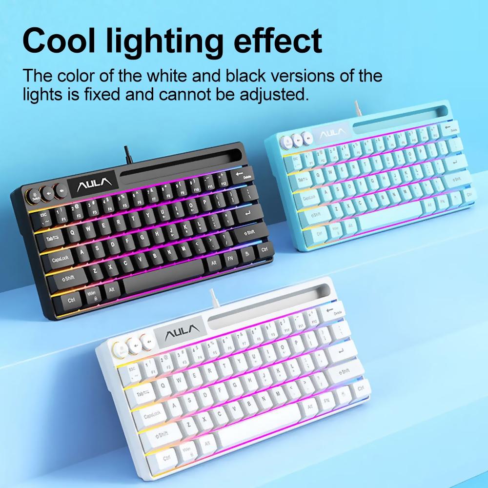 AULA Wired Gaming Keyboard, 64 Key Wired Backlit Mixed Light Effects Keyboard for Gaming Study Work, Multifunctional Portable Keyboard for Desktop Computer Notebook, Computer Peripherals