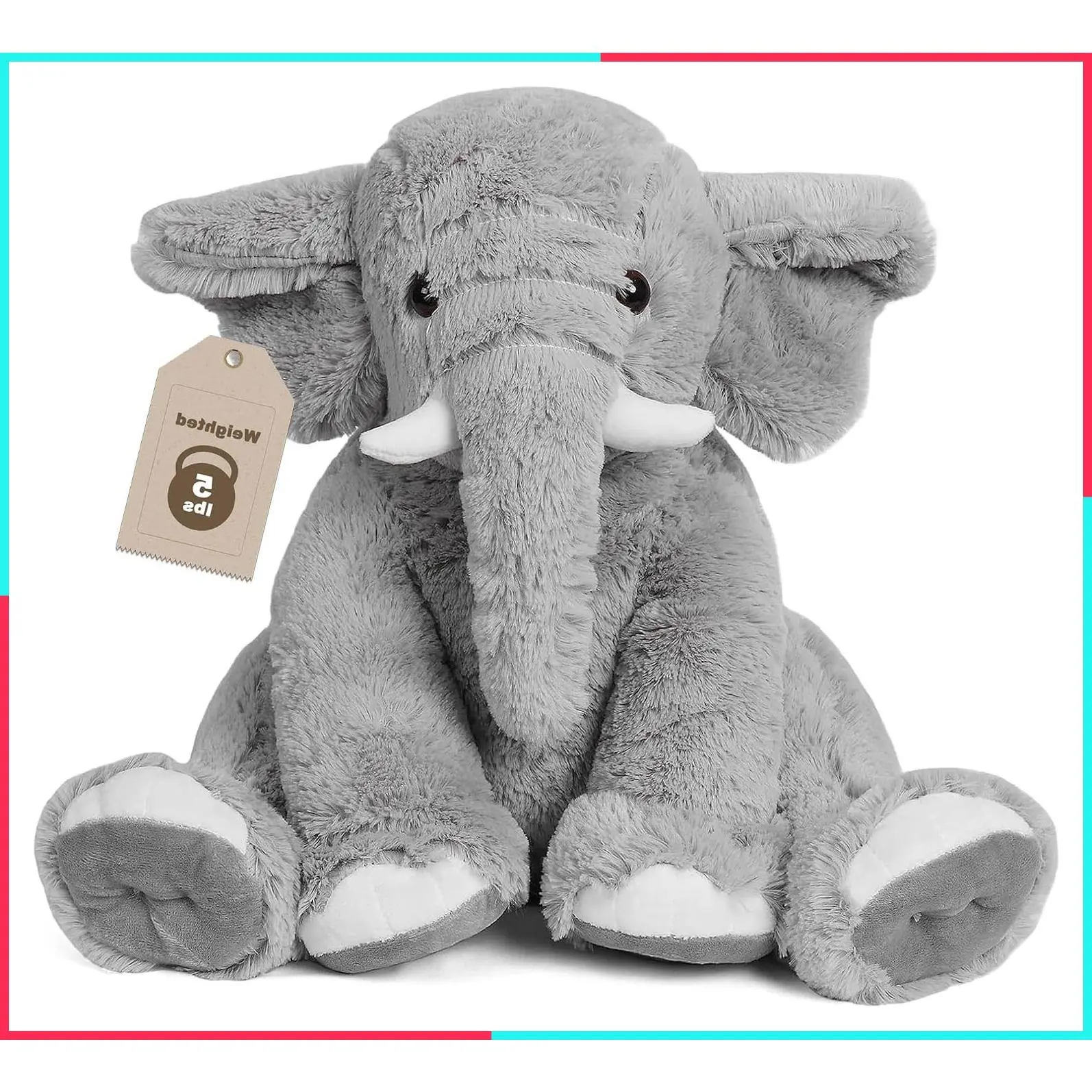 Weighted Elephant Stuffed Animal, 5 lbs, 16 Inch, Gray Plush