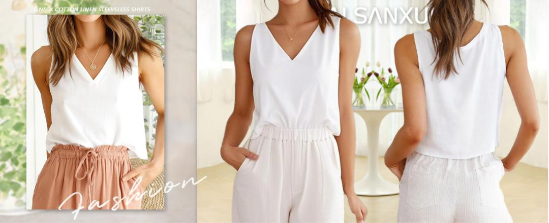 IDEALSANXUN Womens V Neck Cropped Linen Tank Tops Spring Summer Sleeveless Shirts Beach Outfits Clothes Cute Summer Tops Trendy Vest Spring Summer Sleeveless Y2K Off-Shoulder Square Neck Ruched Wide Strap Flowy Blouse Casual Chic Loose Fit