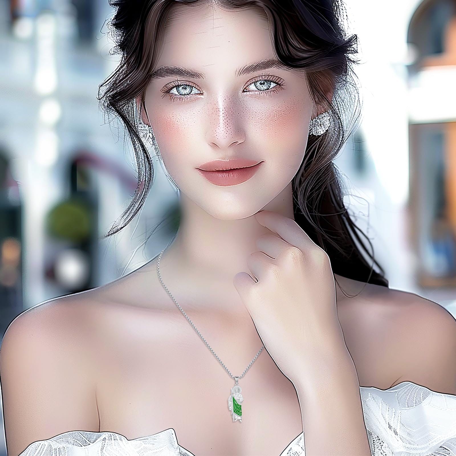 Thanches 925 Sterling Silver San Judas Necklace St. Jude Medal for Men Women Religious Hope Protection comfort Pendant Jewelry Gift