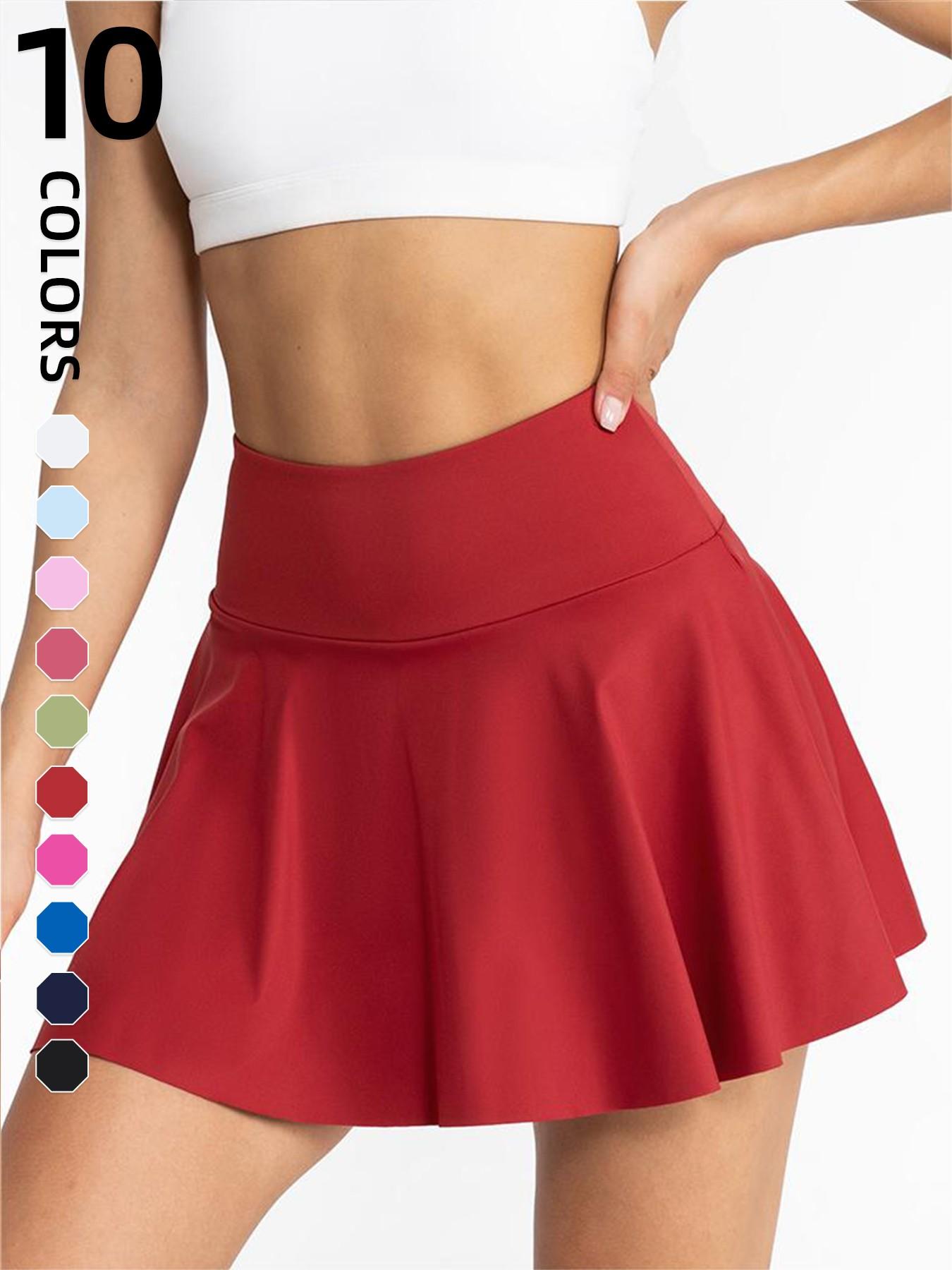 Women's Solid Pocket High Waist Sports Skort, Summer Casual Sporty Comfy Breathable Skort For Yoga Gym Workout Running Tennis Pickleball, Ladies Summer Sportswear, Sporty Breathable Skorts