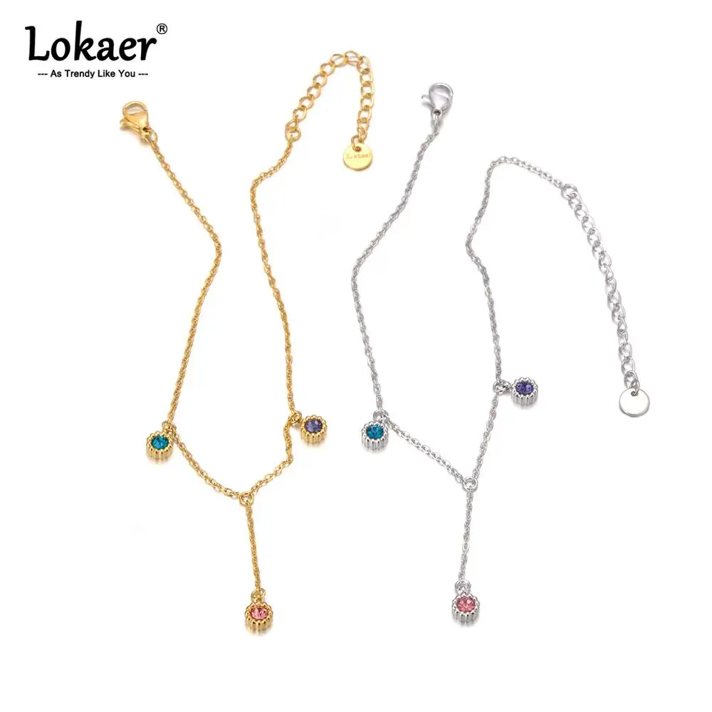Summer Beach Stainless Steel Waterproof Dainty Colorful Crystal Chains Foot Bracelet Anklets Jewelry For Women A23008