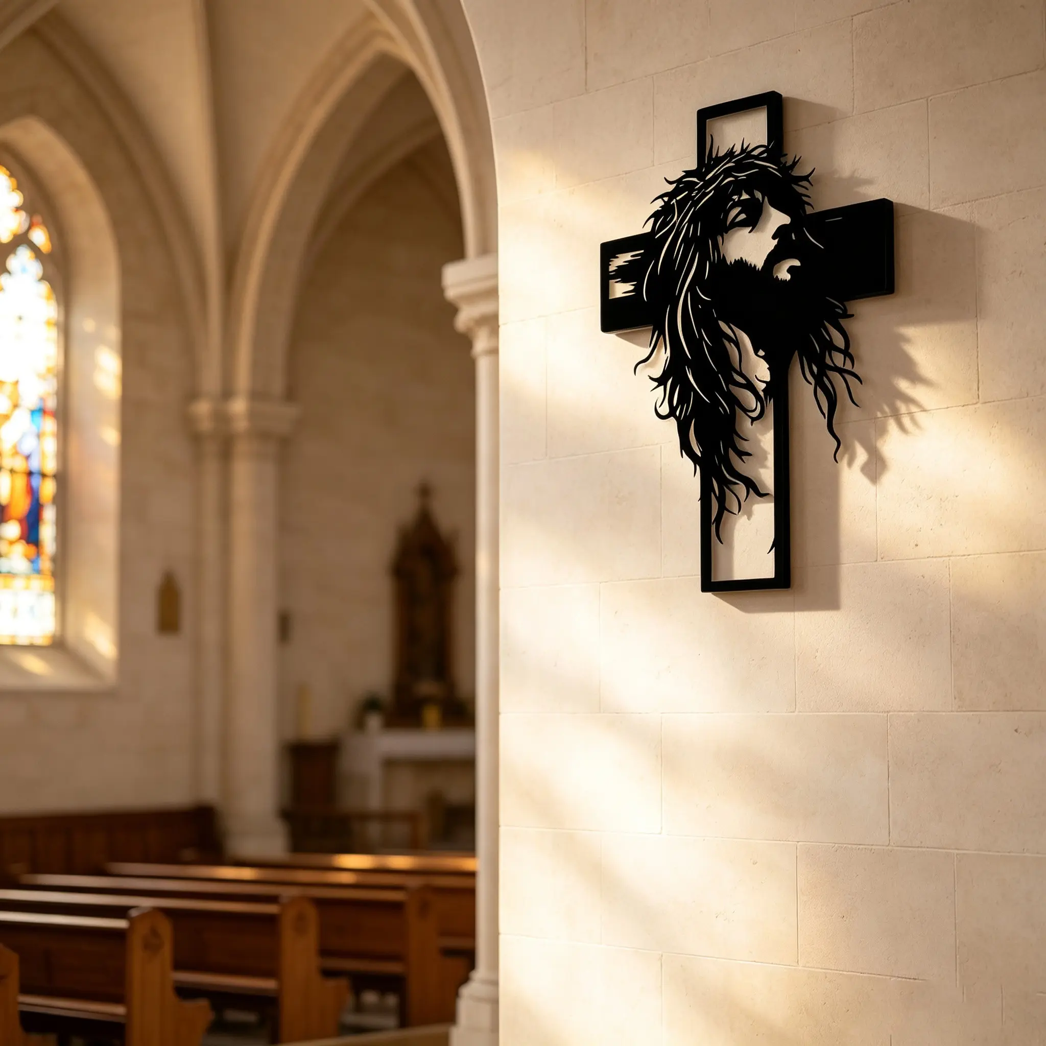 1count,Elegant Christian Wall Decor - Praying Hands Heart-Shaped Cross Design, Durable Iron Material，Suitable for Indoor And Outdoor Farmhouse Decoration. Classic Religious Artwork, Ideal for Living Room, Church, Office, 2D Flat