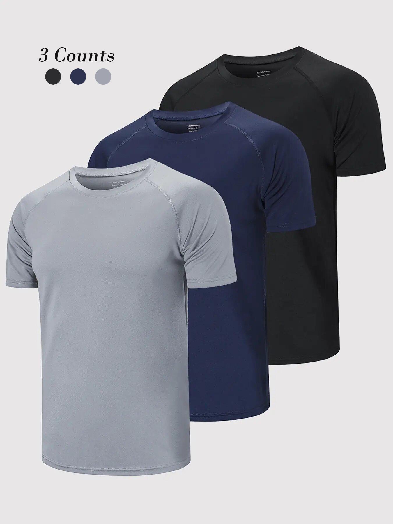 Men's Casual Sporty Solid Color Short Sleeve Round Neck T-Shirt, Sports Tee, Four-Way Stretch Moisture Wicking Polyester Fabric, Lightweight Breathable Design