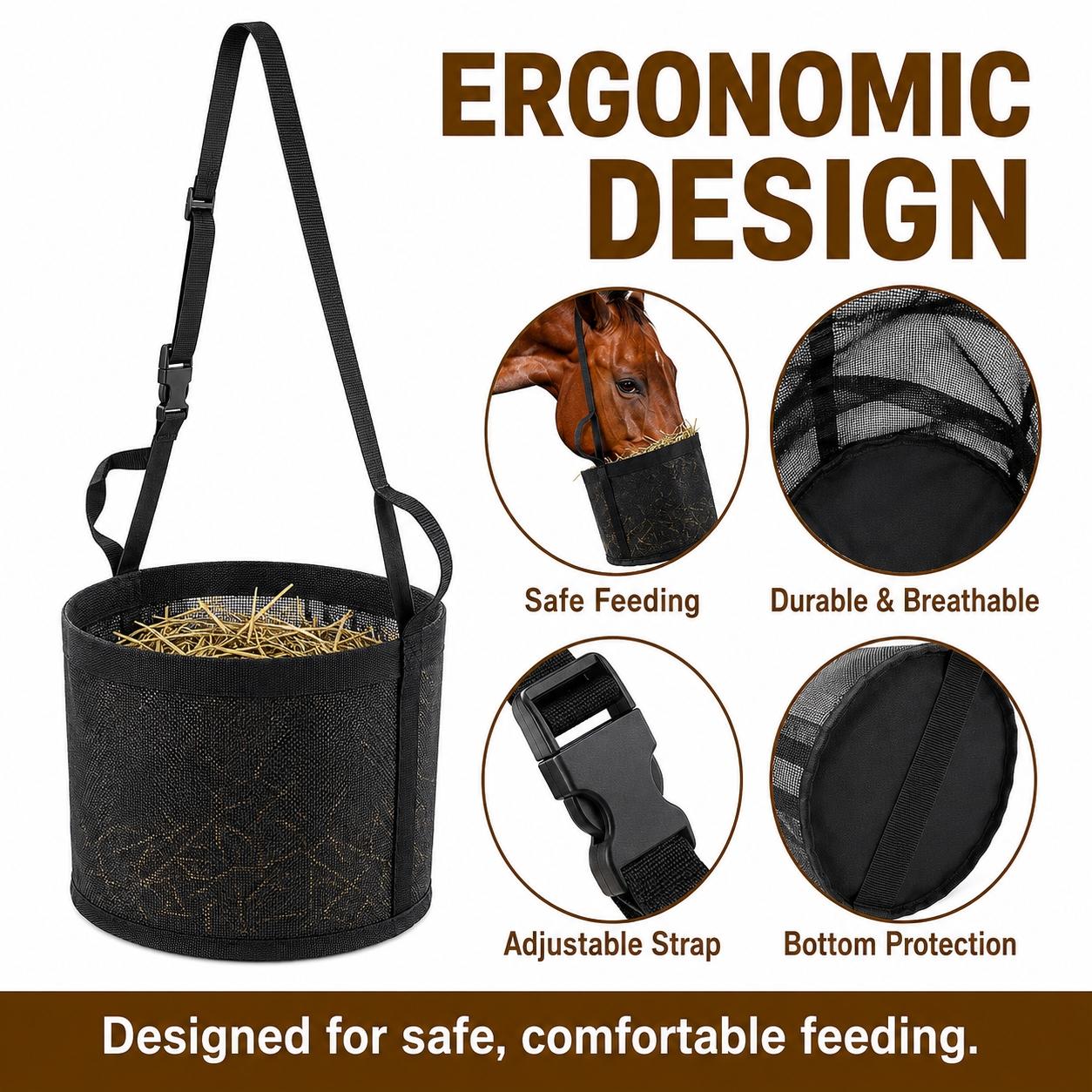 Adjustable Horse Hay Feeder Bag, Portable Slow Feed Hay Sack for Feeding Horses, Cattle, Sheep, Convenient Hanging Design, 1 Piece